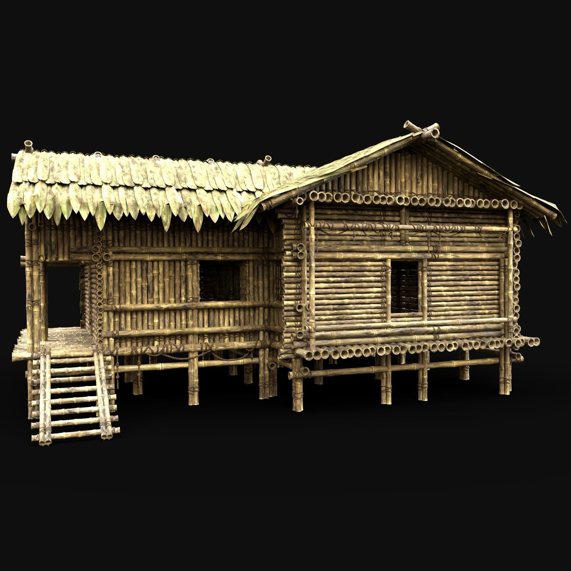 BAMBOO HOUSE SHELTER JUNGLE HUT CASTAWAY SURVIVAL BUILDER AAA 3D Model Collection_23