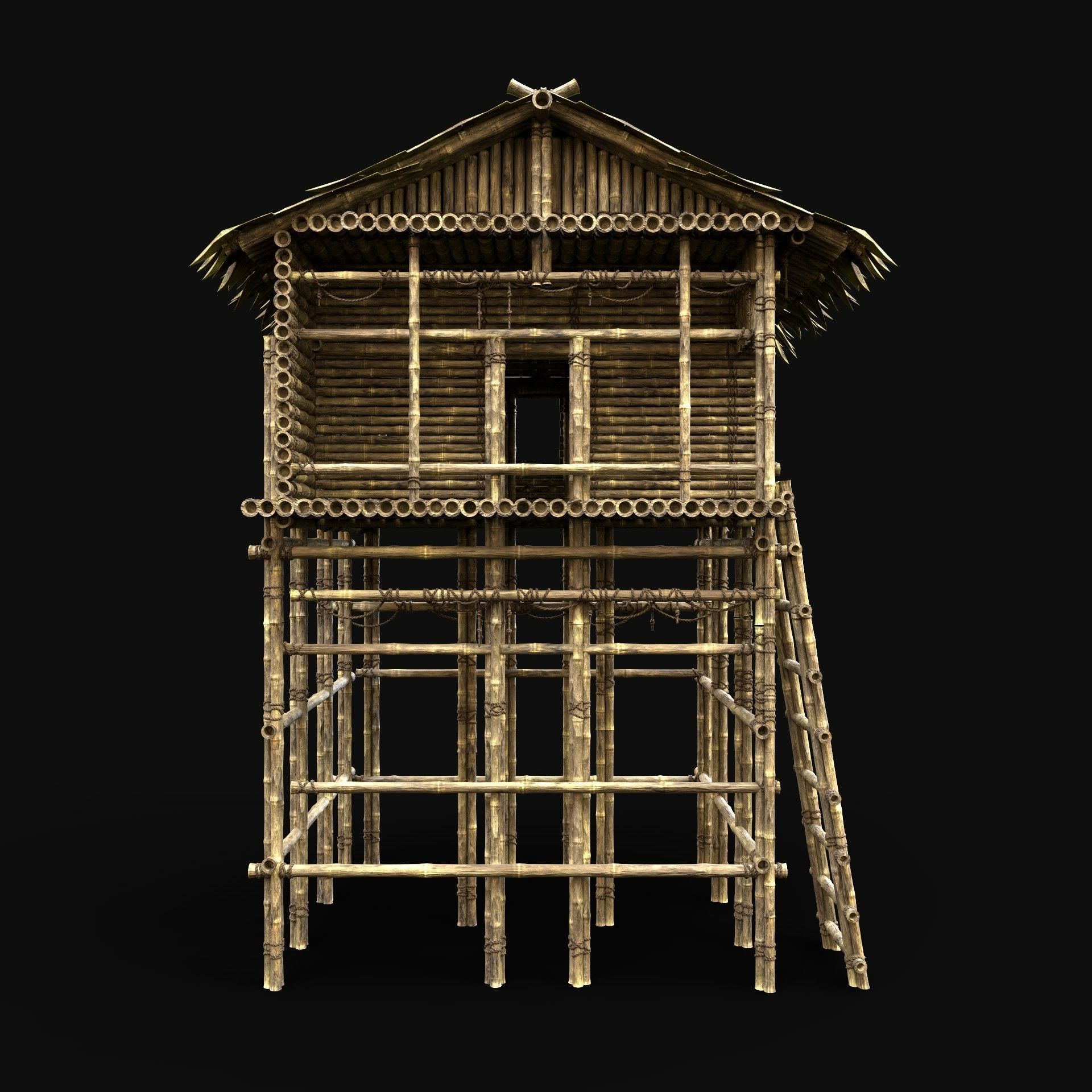 BAMBOO HOUSE SHELTER JUNGLE HUT CASTAWAY SURVIVAL BUILDER AAA 3D Model Collection_85