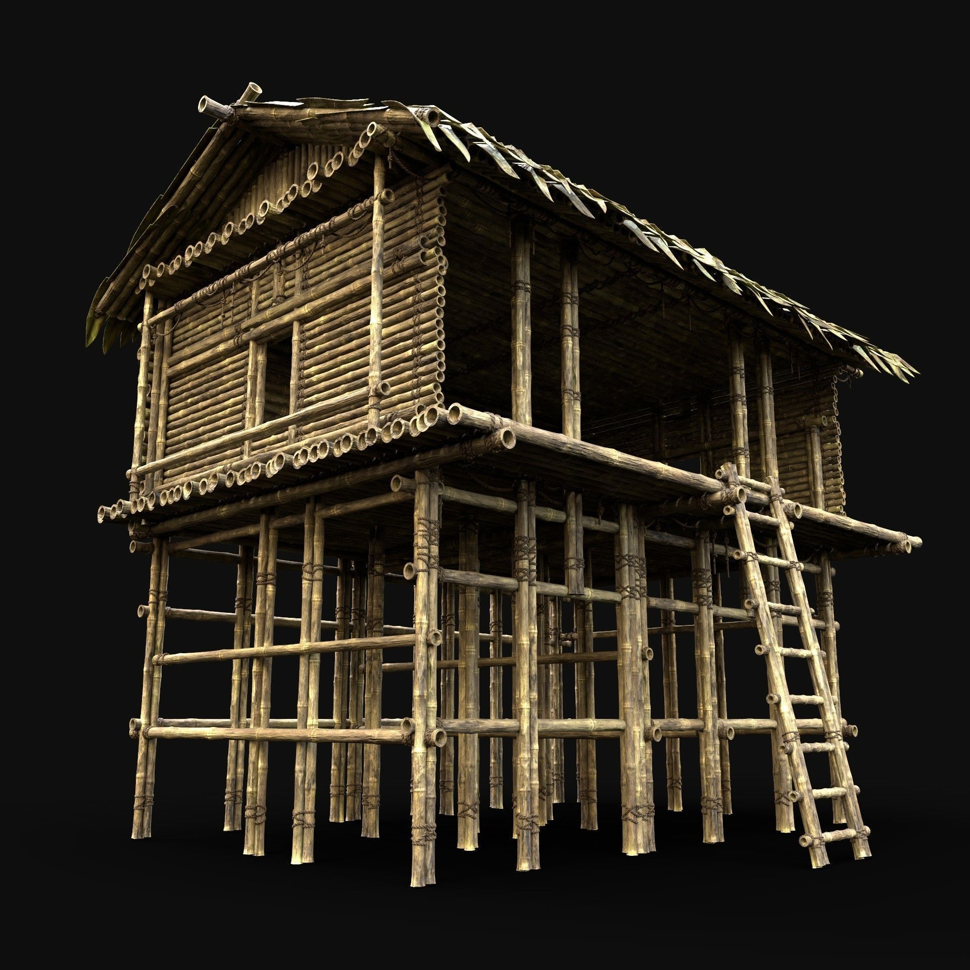 BAMBOO HOUSE SHELTER JUNGLE HUT CASTAWAY SURVIVAL BUILDER AAA 3D Model Collection_68