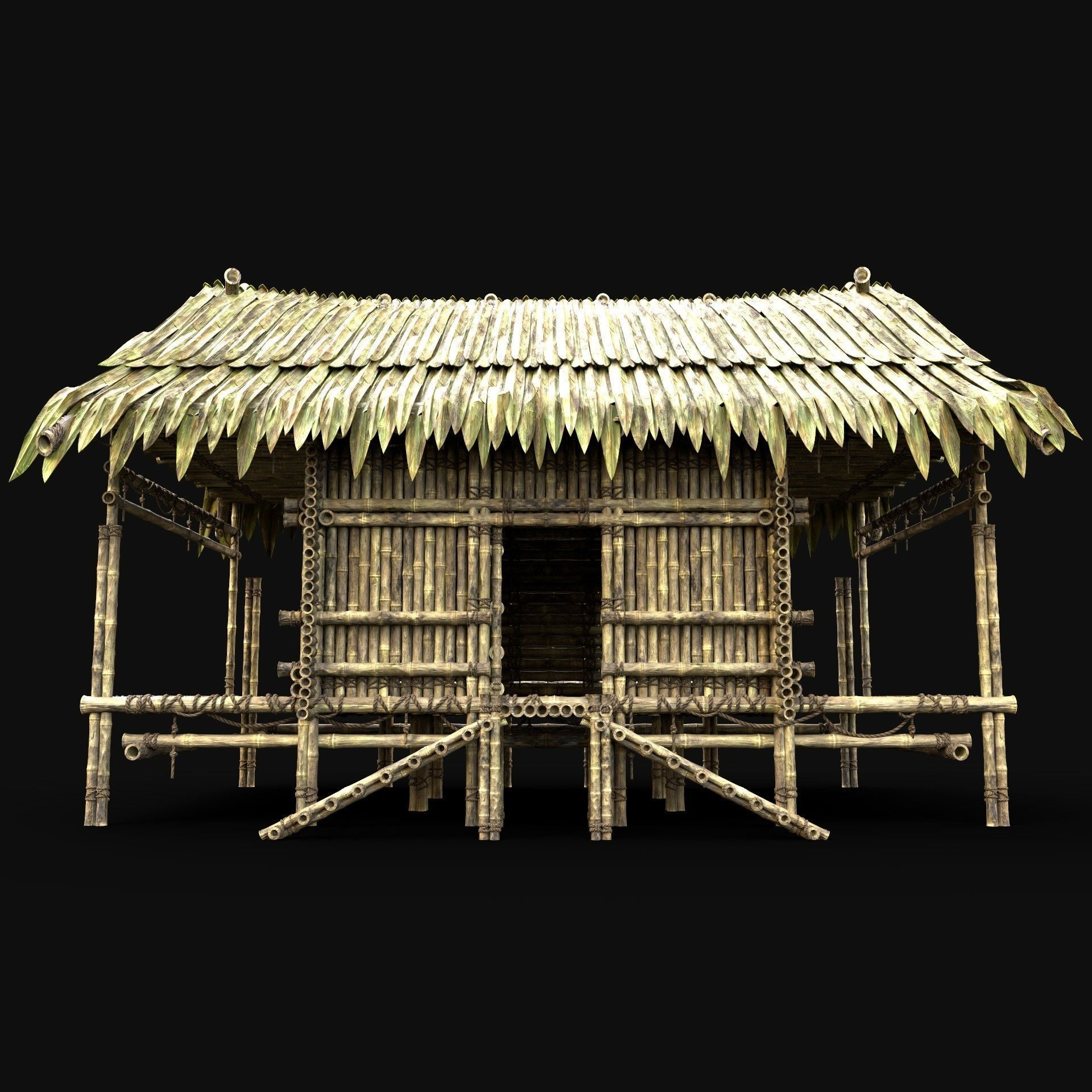 BAMBOO HOUSE SHELTER JUNGLE HUT CASTAWAY SURVIVAL BUILDER AAA 3D Model Collection_38