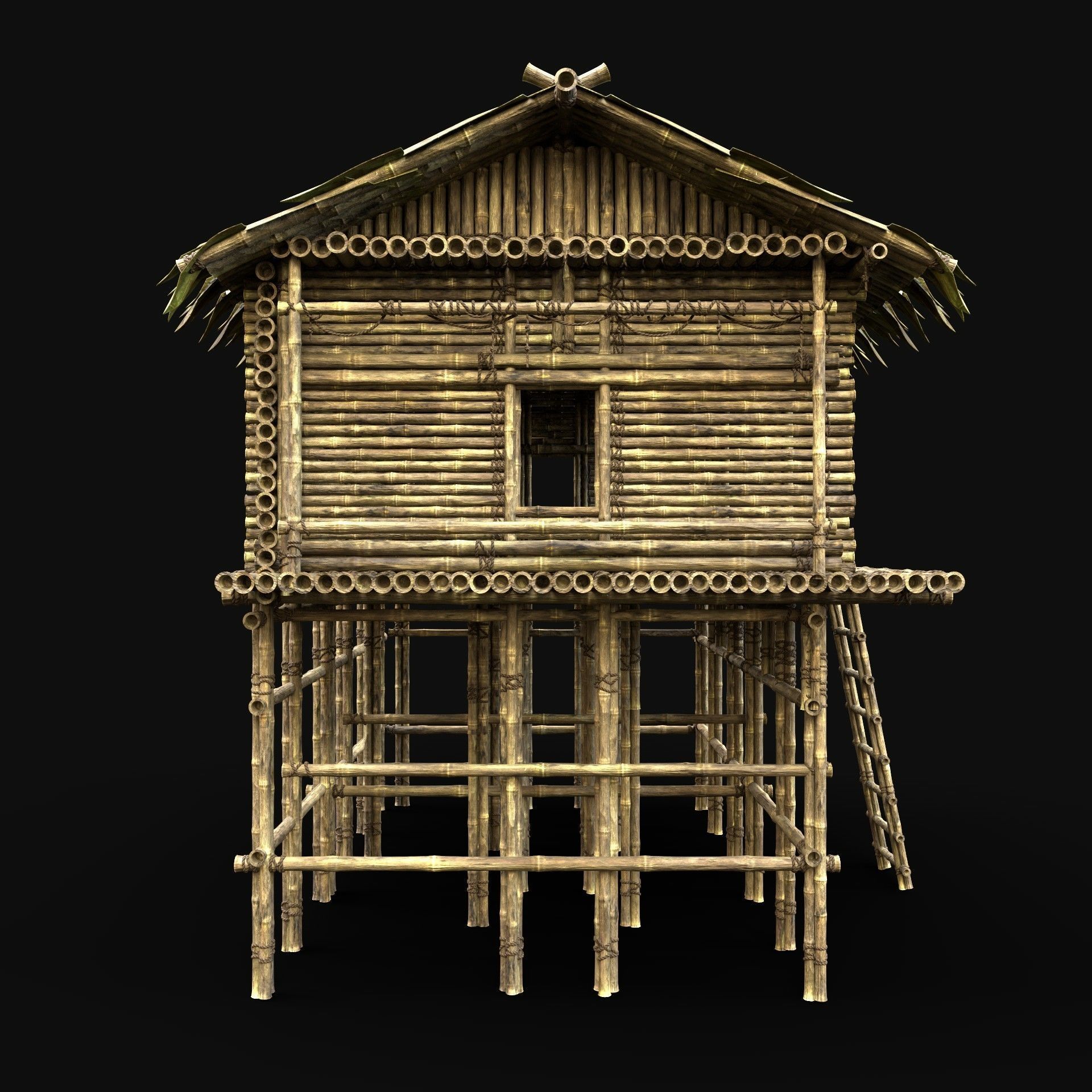BAMBOO HOUSE SHELTER JUNGLE HUT CASTAWAY SURVIVAL BUILDER AAA 3D Model Collection_67