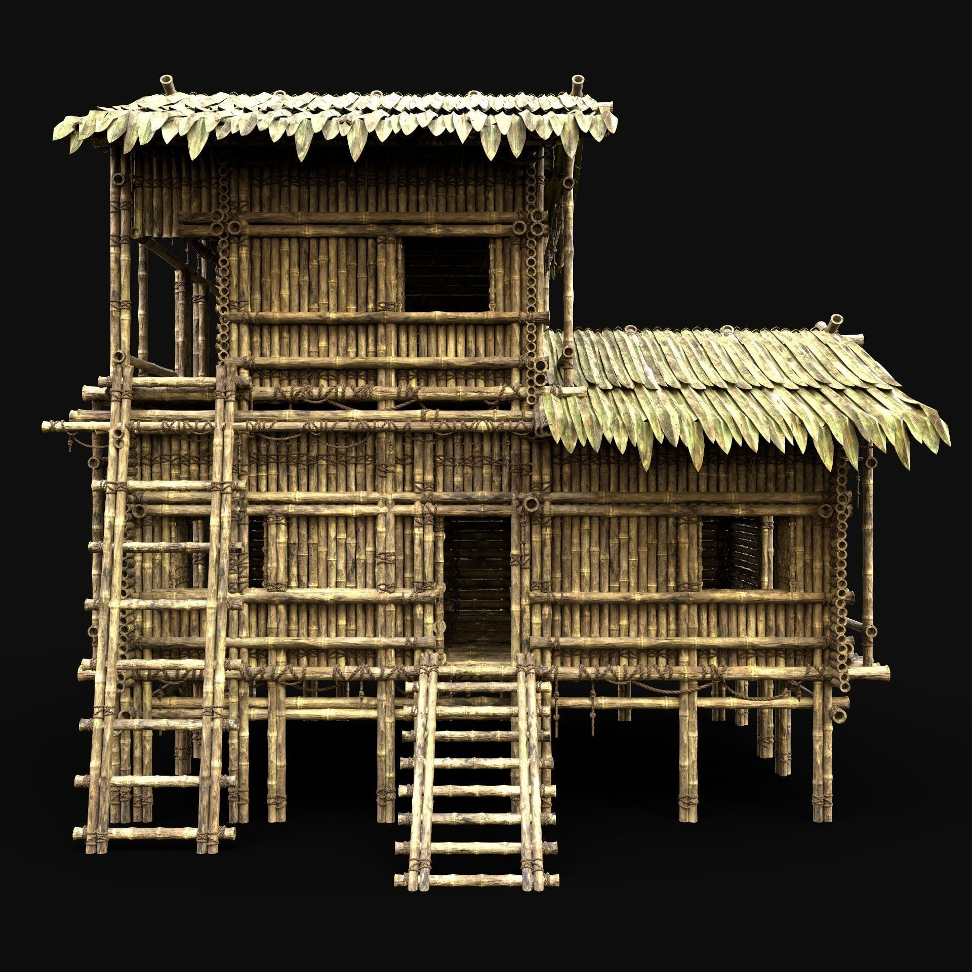 BAMBOO HOUSE SHELTER JUNGLE HUT CASTAWAY SURVIVAL BUILDER AAA 3D Model Collection_59