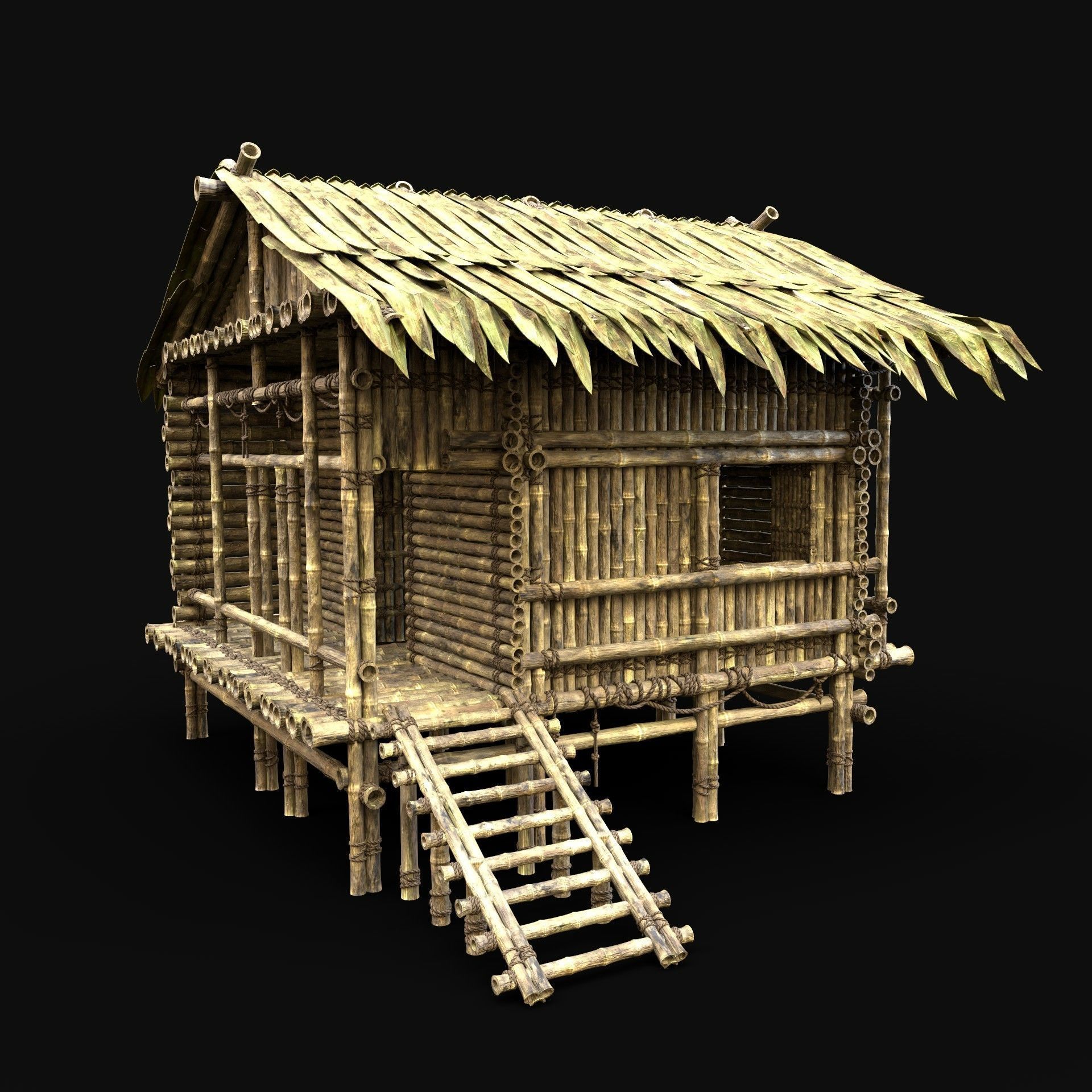 BAMBOO HOUSE SHELTER JUNGLE HUT CASTAWAY SURVIVAL BUILDER AAA 3D Model Collection_13