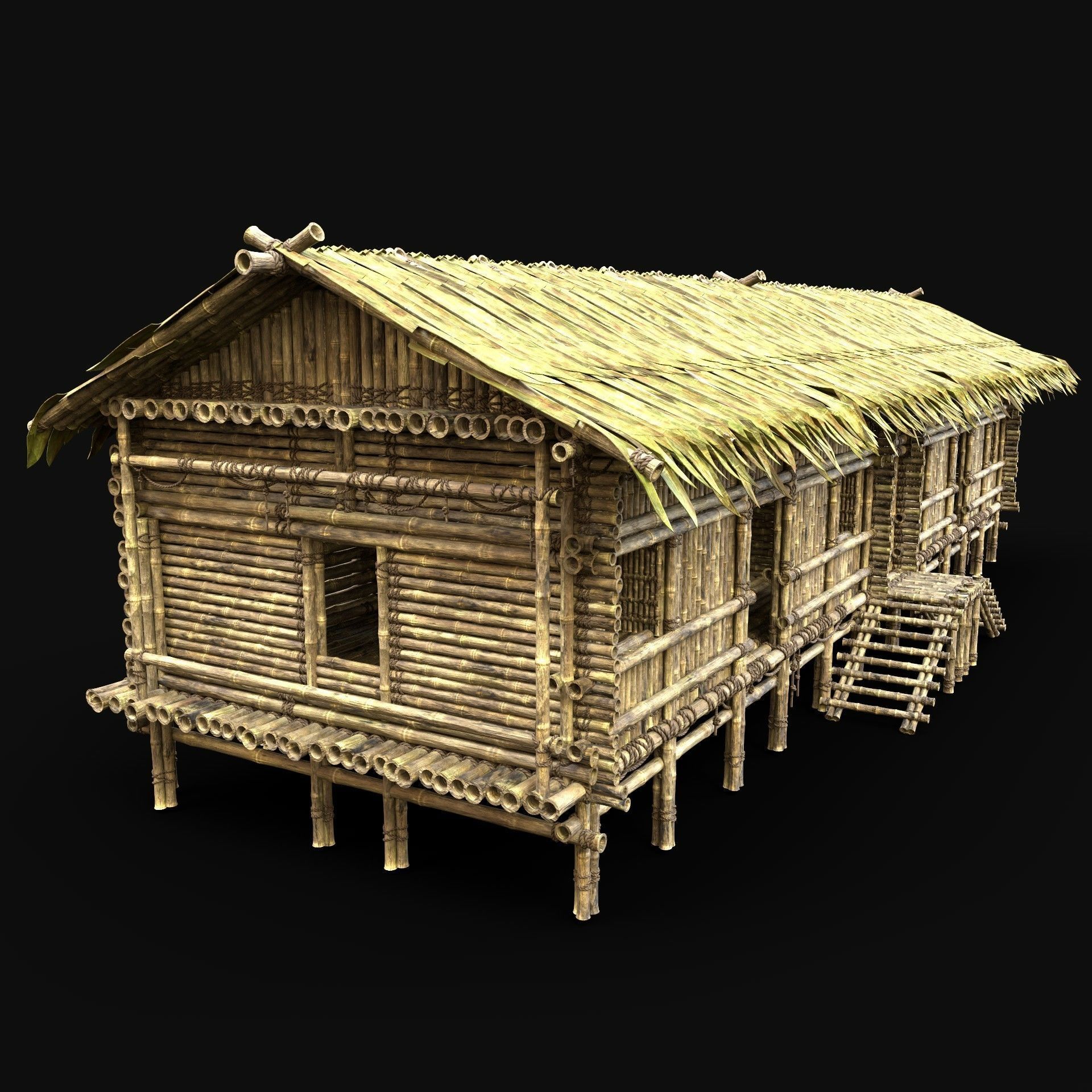 BAMBOO HOUSE SHELTER JUNGLE HUT CASTAWAY SURVIVAL BUILDER AAA 3D Model Collection_47