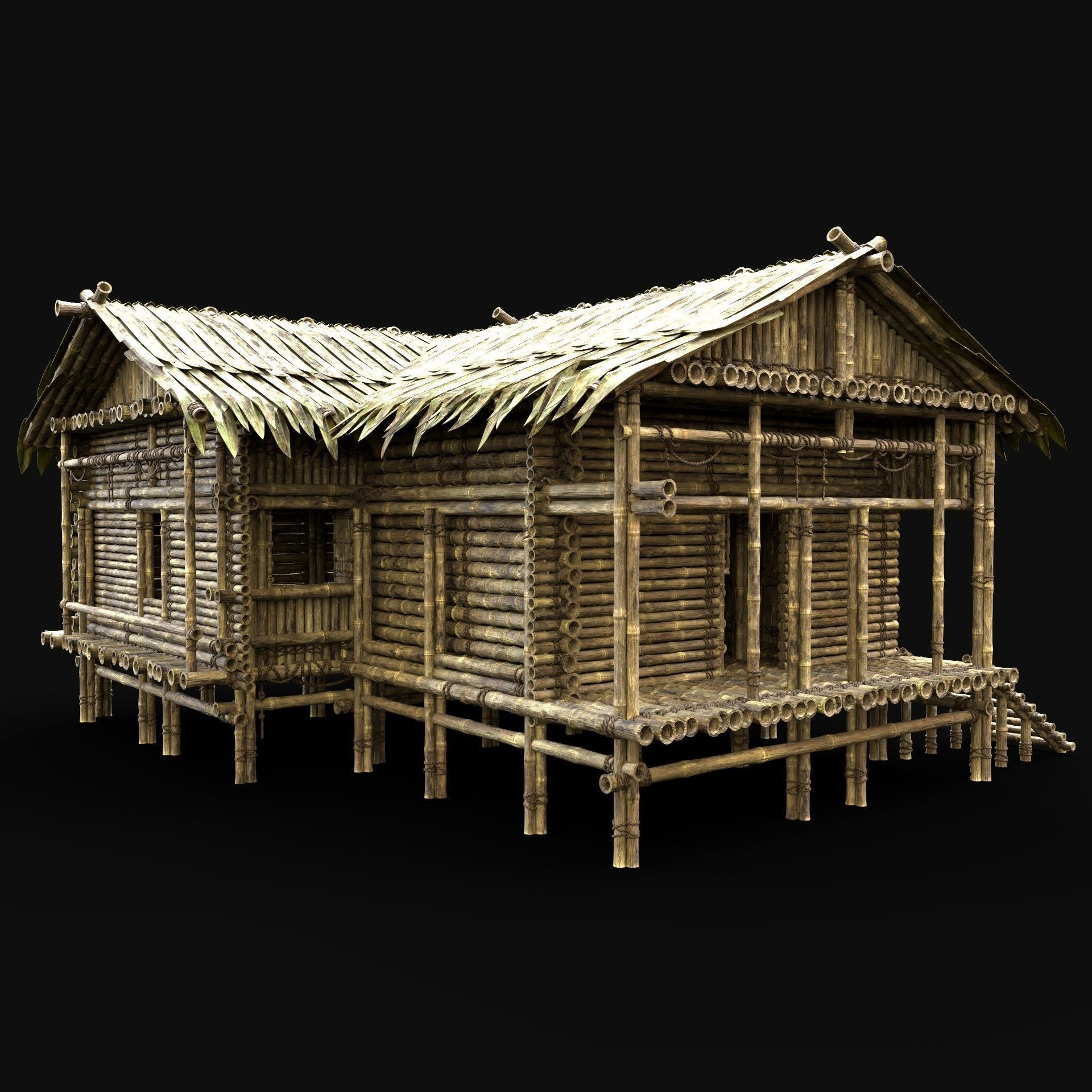 BAMBOO HOUSE SHELTER JUNGLE HUT CASTAWAY SURVIVAL BUILDER AAA 3D Model Collection_28