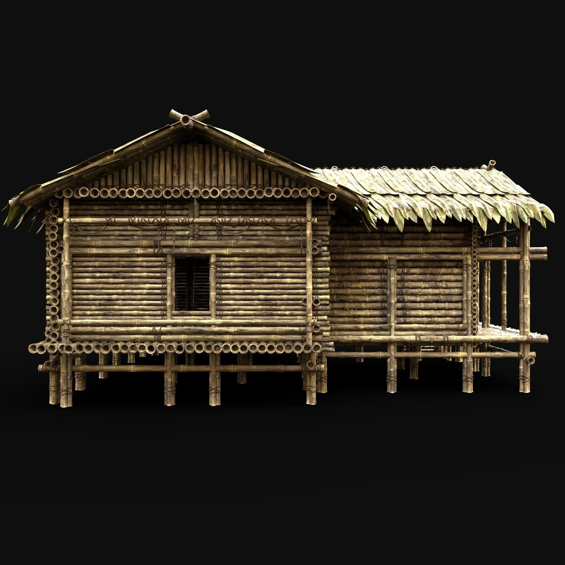 BAMBOO HOUSE SHELTER JUNGLE HUT CASTAWAY SURVIVAL BUILDER AAA 3D Model Collection_27