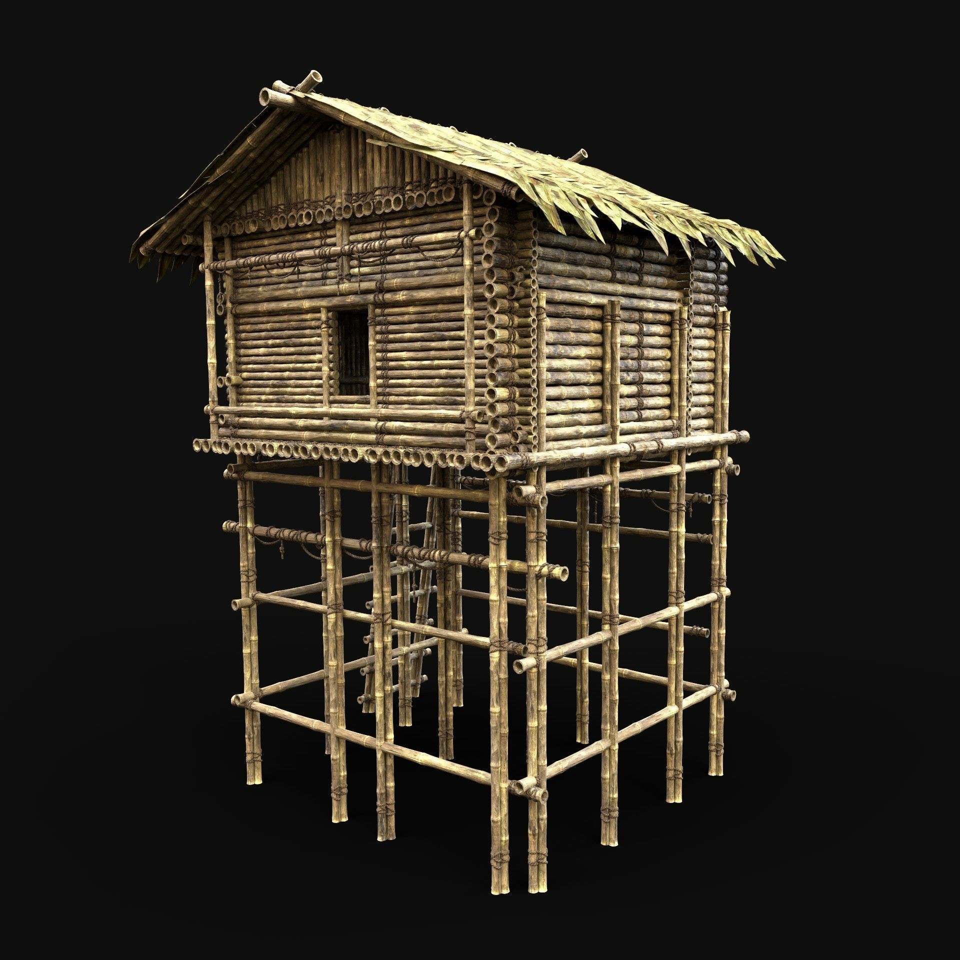 BAMBOO HOUSE SHELTER JUNGLE HUT CASTAWAY SURVIVAL BUILDER AAA 3D Model Collection_82