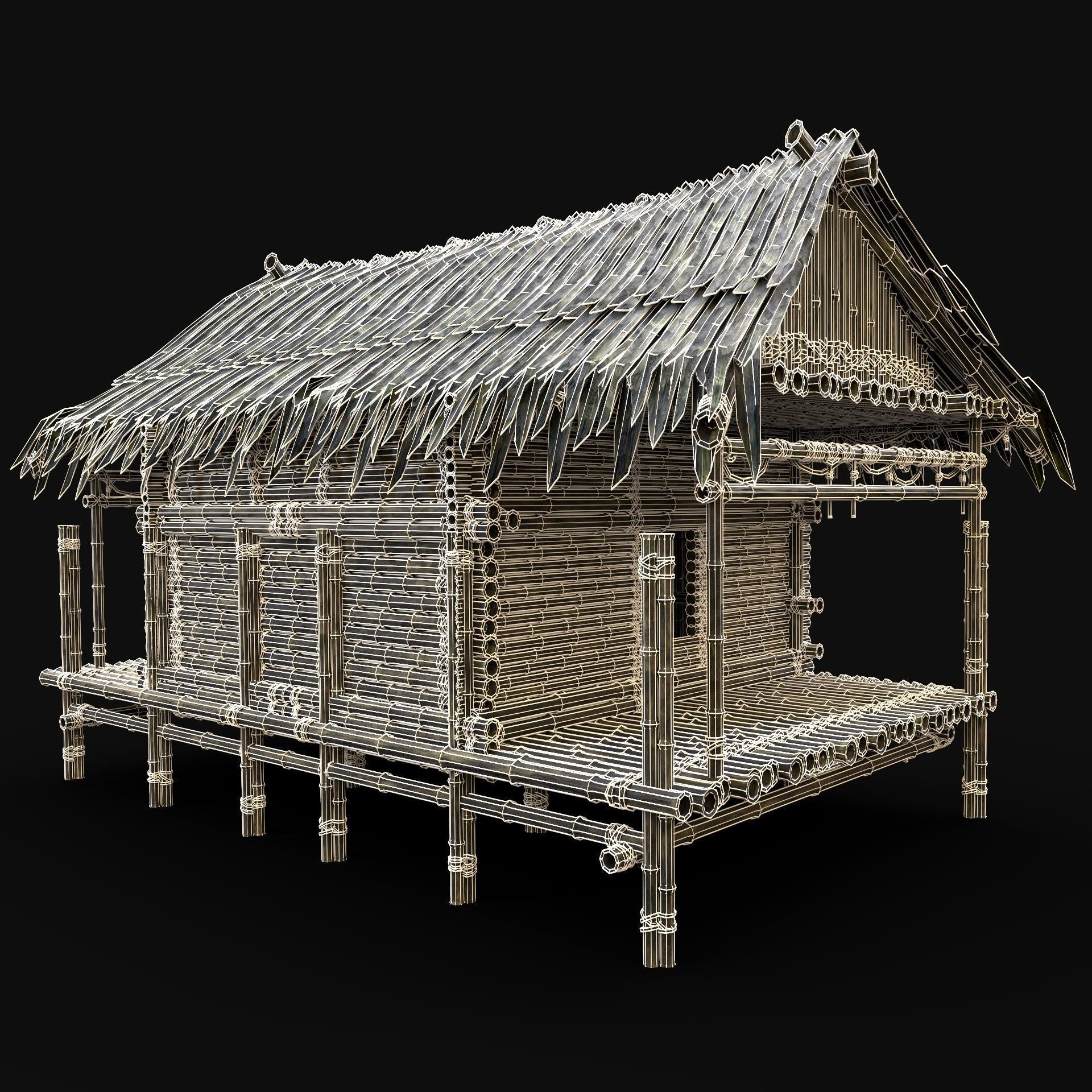 BAMBOO HOUSE SHELTER JUNGLE HUT CASTAWAY SURVIVAL BUILDER AAA 3D Model Collection_41