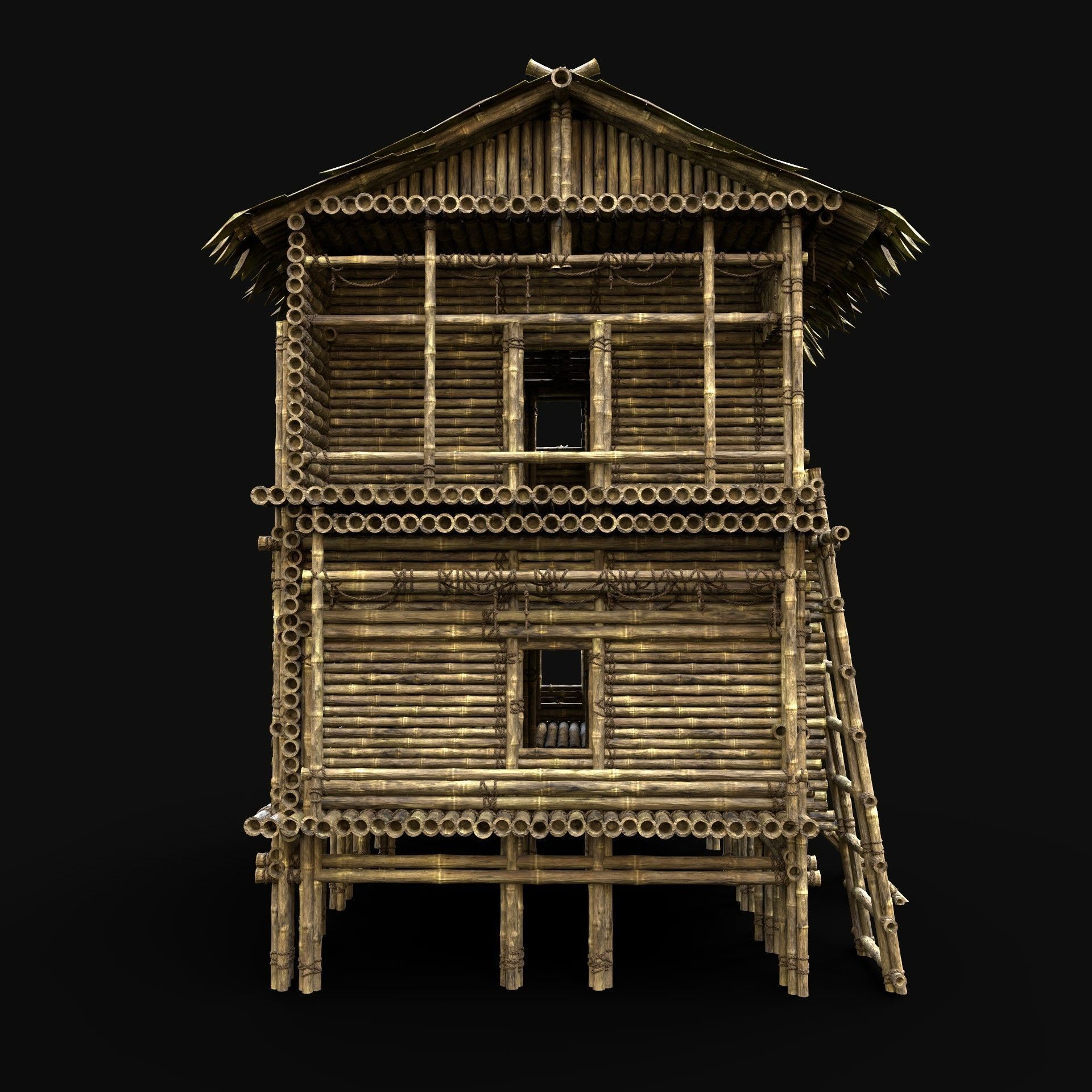 BAMBOO HOUSE SHELTER JUNGLE HUT CASTAWAY SURVIVAL BUILDER AAA 3D Model Collection_57