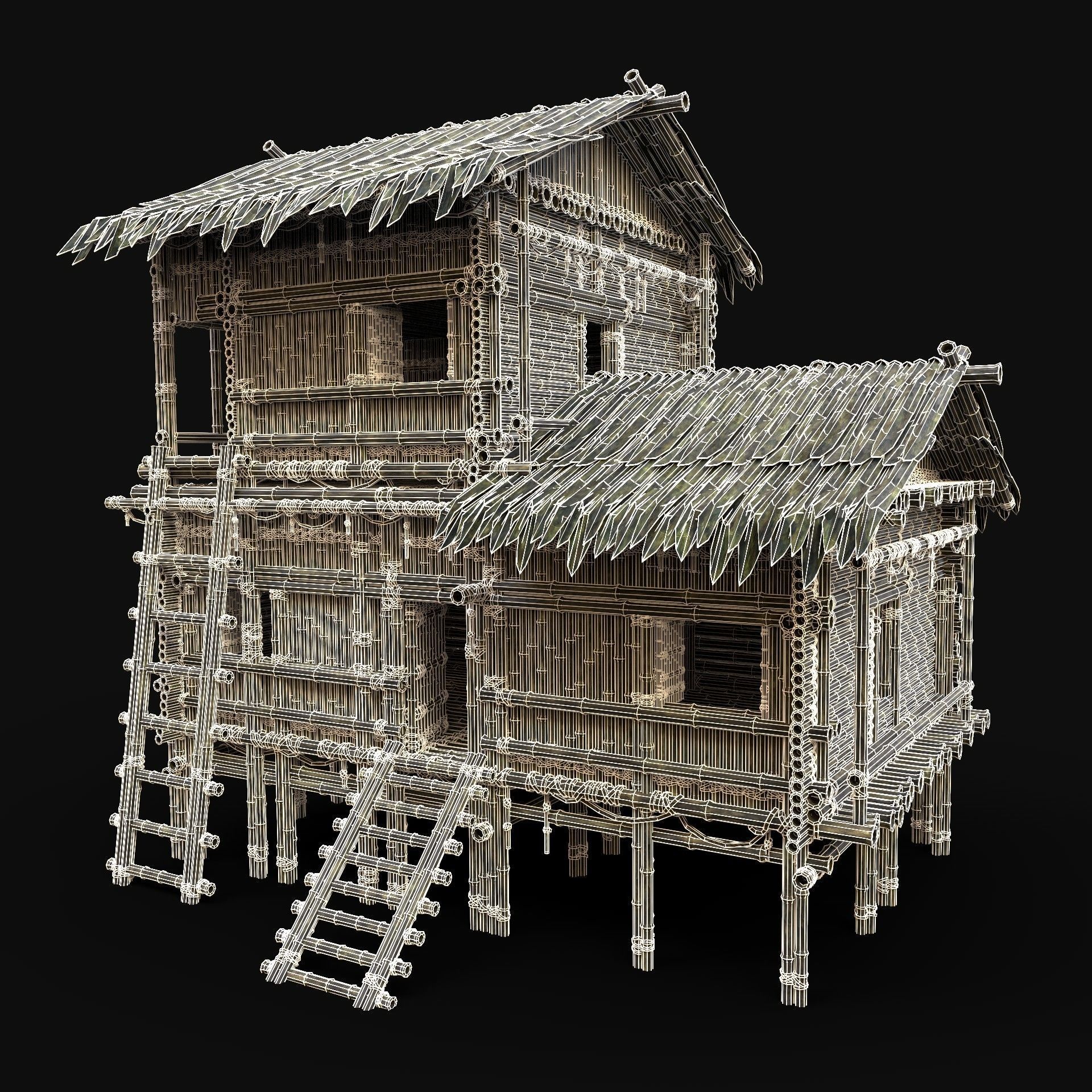 BAMBOO HOUSE SHELTER JUNGLE HUT CASTAWAY SURVIVAL BUILDER AAA 3D Model Collection_60