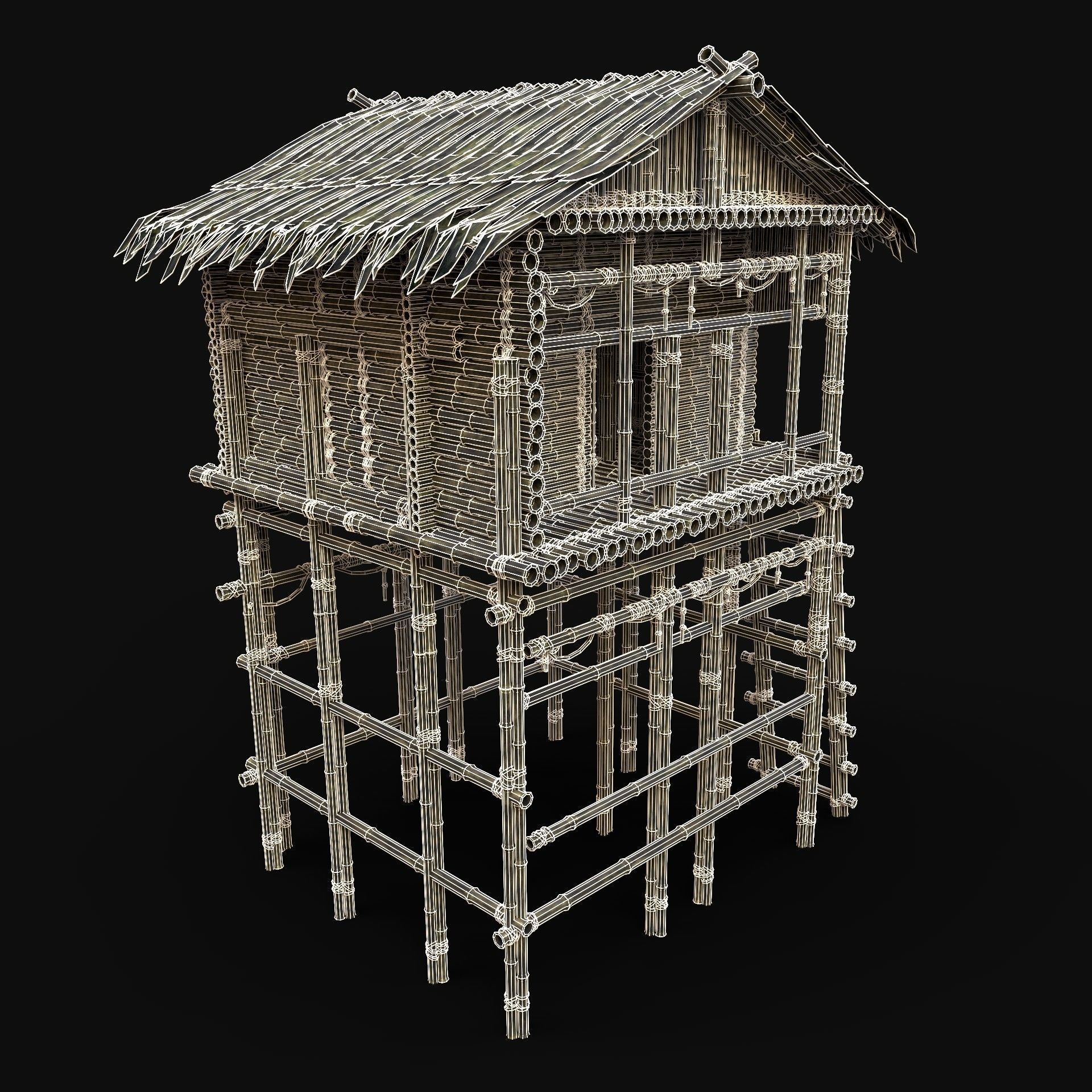 BAMBOO HOUSE SHELTER JUNGLE HUT CASTAWAY SURVIVAL BUILDER AAA 3D Model Collection_89