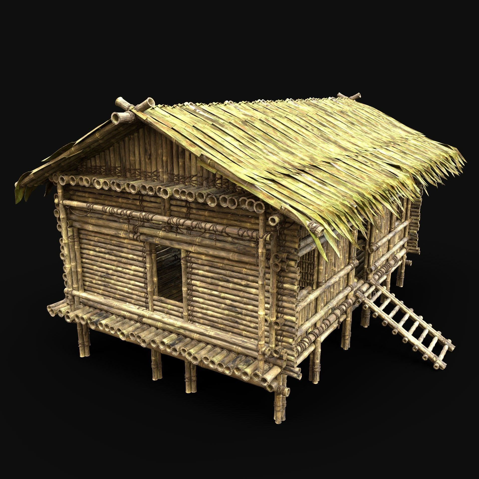 BAMBOO HOUSE SHELTER JUNGLE HUT CASTAWAY SURVIVAL BUILDER AAA 3D Model Collection_7
