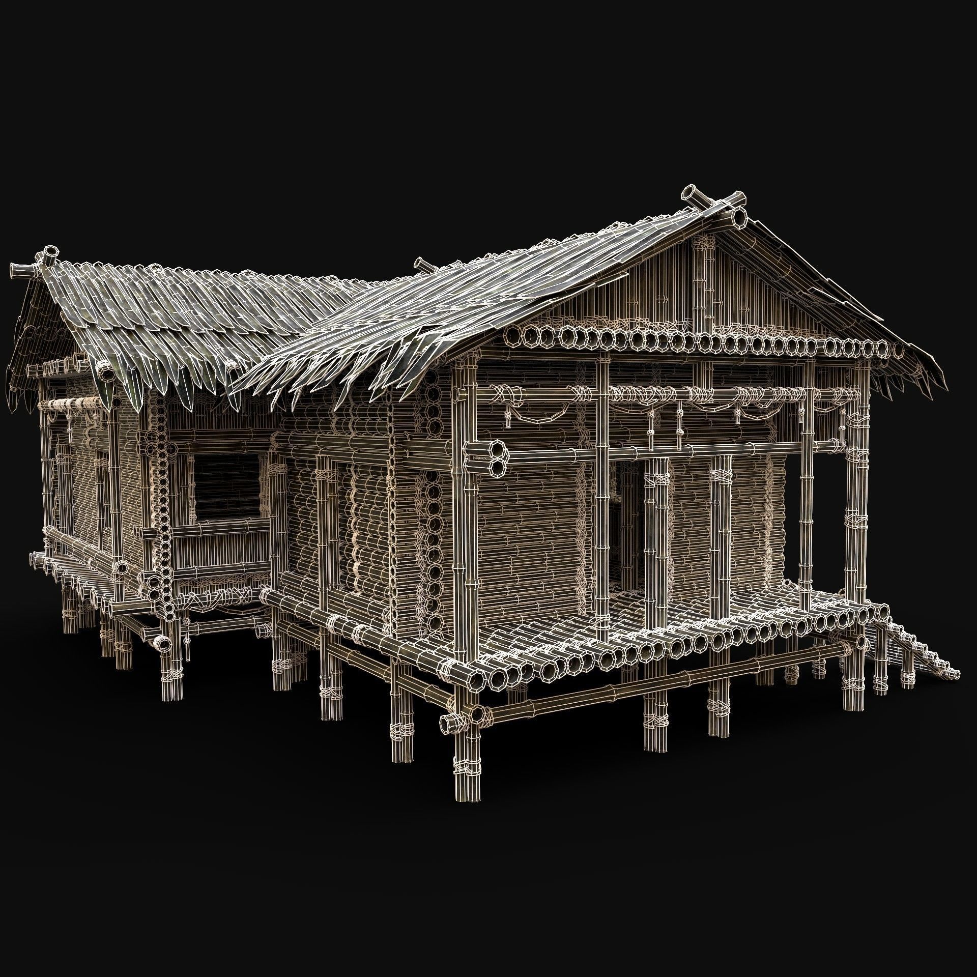 BAMBOO HOUSE SHELTER JUNGLE HUT CASTAWAY SURVIVAL BUILDER AAA 3D Model Collection_30