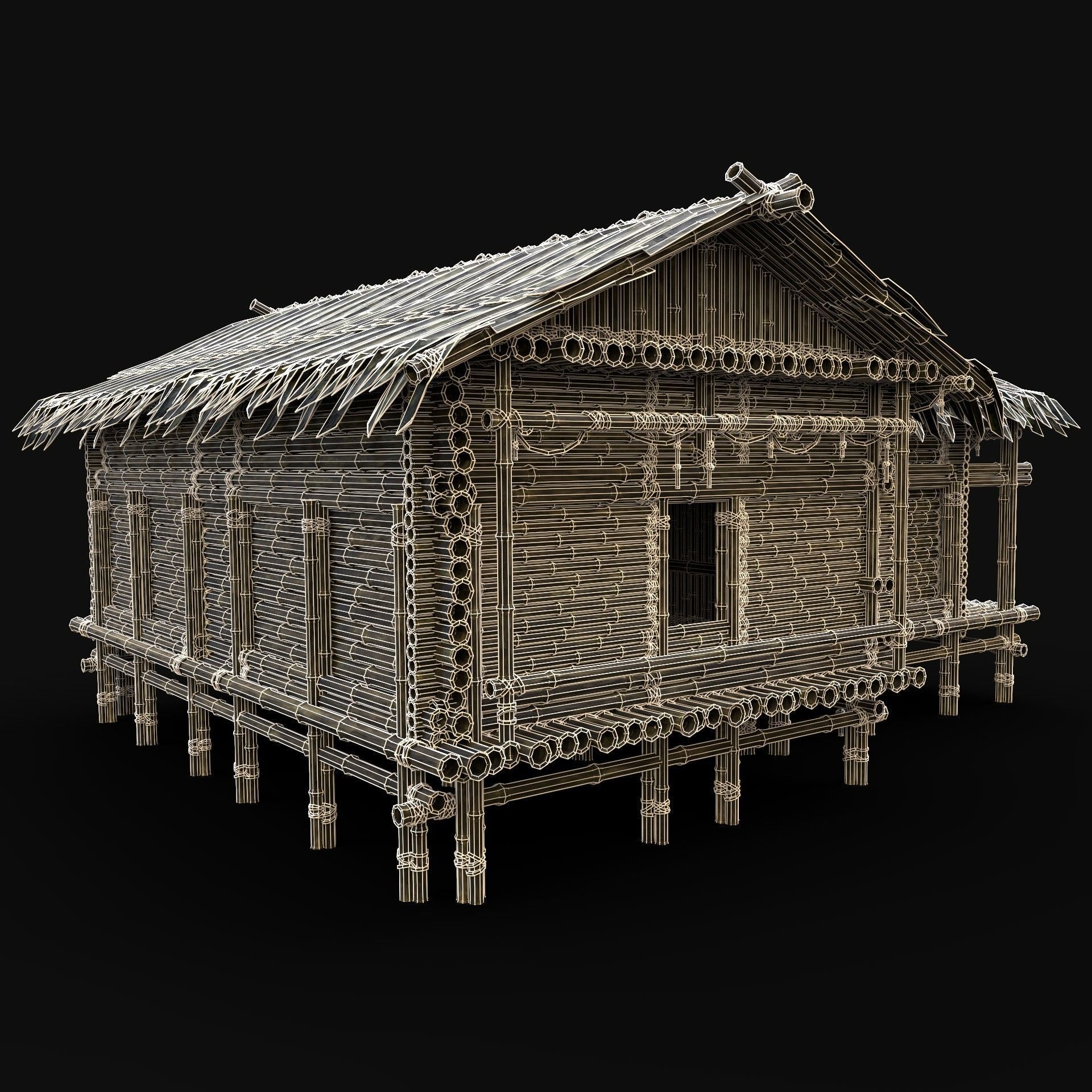 BAMBOO HOUSE SHELTER JUNGLE HUT CASTAWAY SURVIVAL BUILDER AAA 3D Model Collection_31