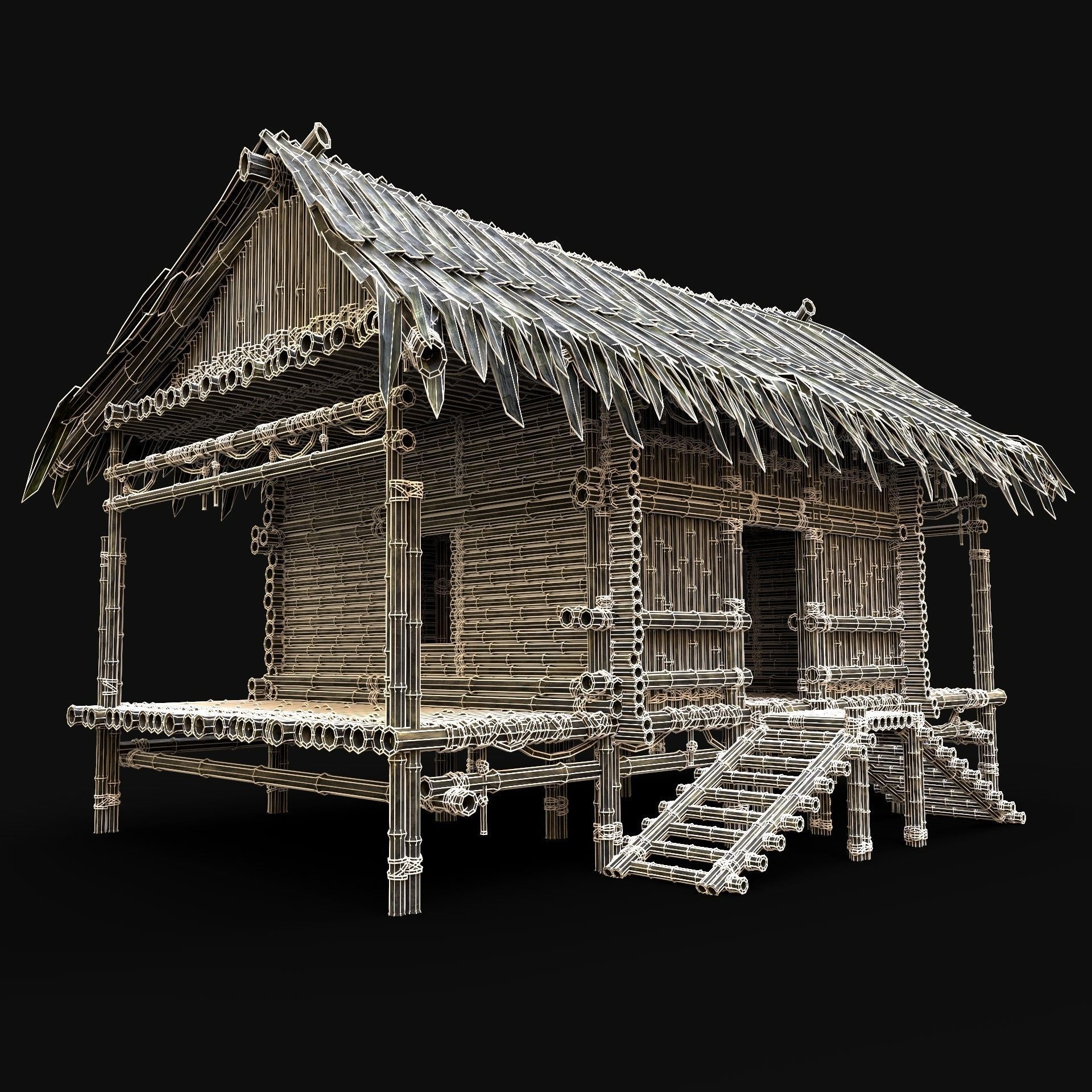 BAMBOO HOUSE SHELTER JUNGLE HUT CASTAWAY SURVIVAL BUILDER AAA 3D Model Collection_40