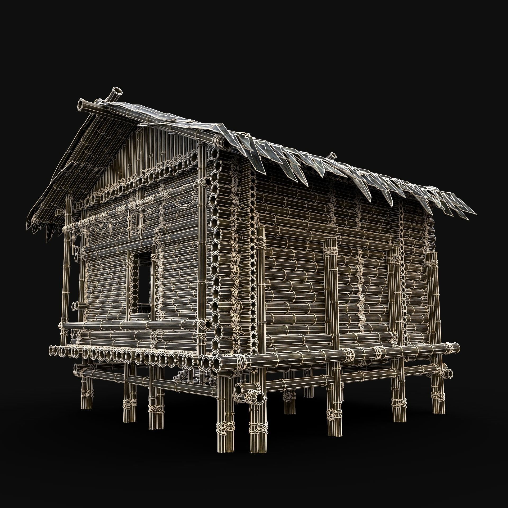BAMBOO HOUSE SHELTER JUNGLE HUT CASTAWAY SURVIVAL BUILDER AAA 3D Model Collection_21