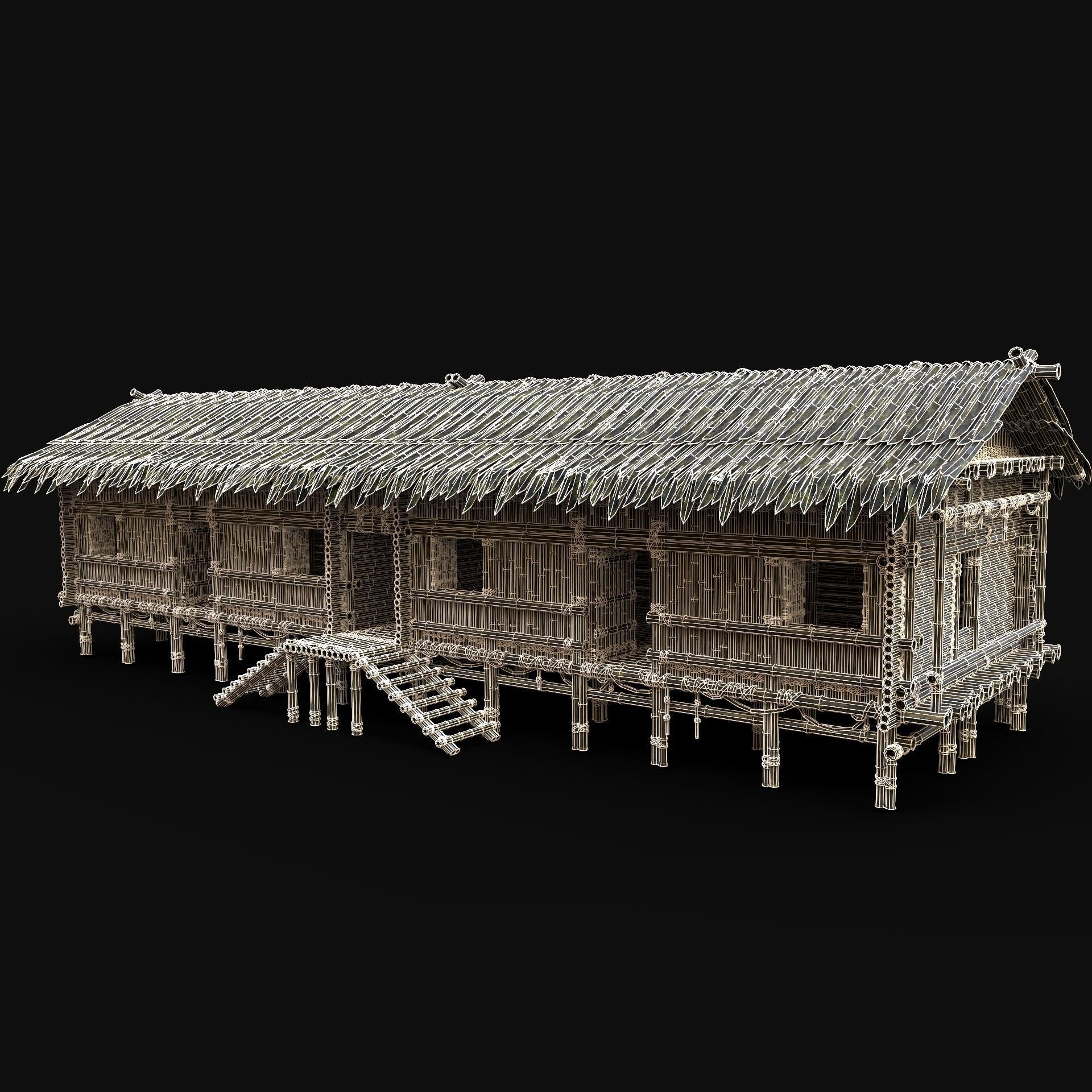 BAMBOO HOUSE SHELTER JUNGLE HUT CASTAWAY SURVIVAL BUILDER AAA 3D Model Collection_49