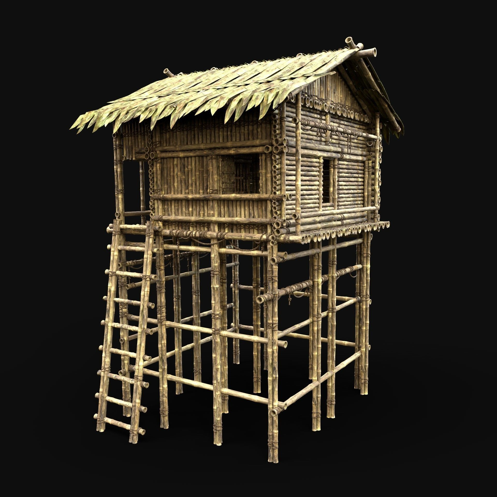 BAMBOO HOUSE SHELTER JUNGLE HUT CASTAWAY SURVIVAL BUILDER AAA 3D Model Collection_80
