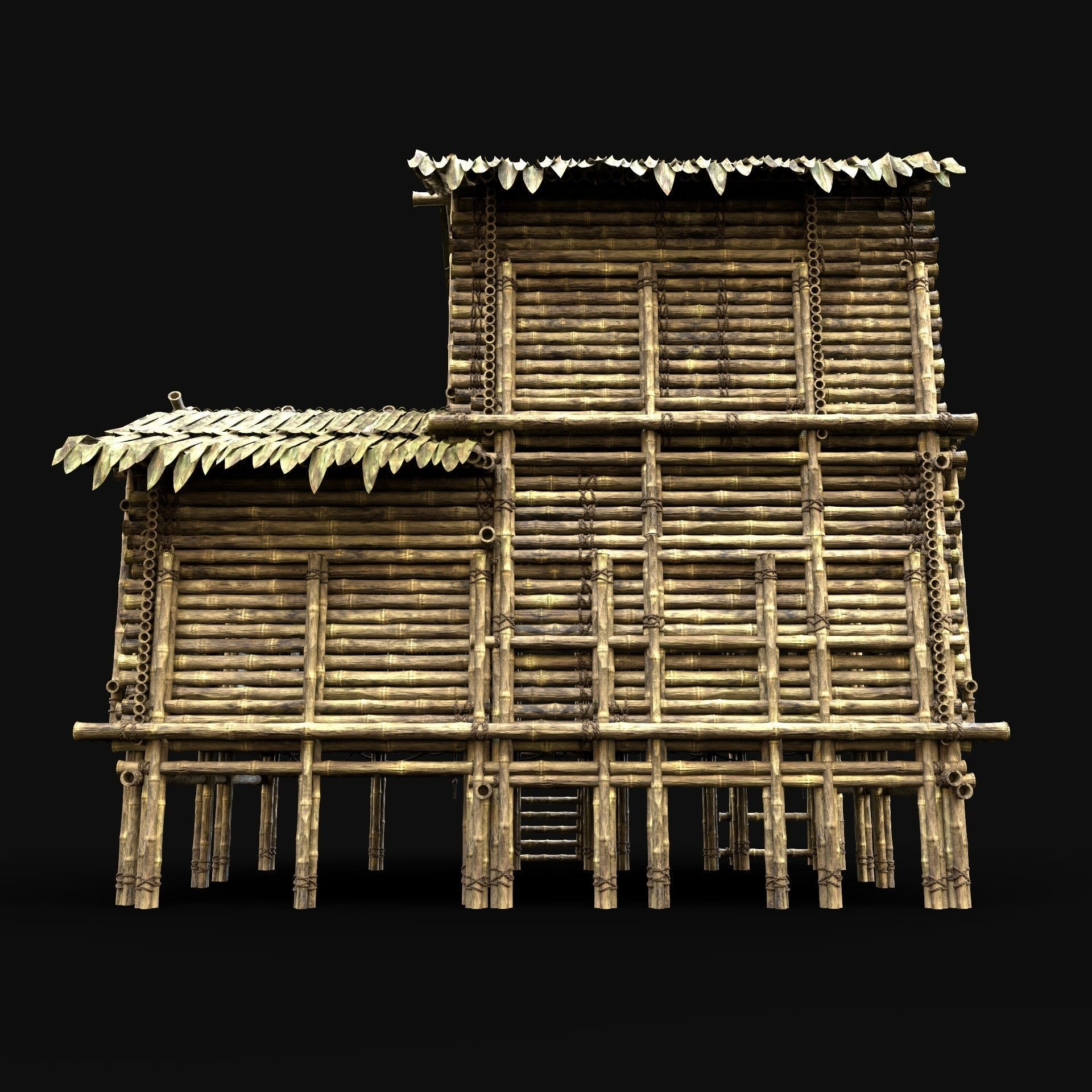 BAMBOO HOUSE SHELTER JUNGLE HUT CASTAWAY SURVIVAL BUILDER AAA 3D Model Collection_55
