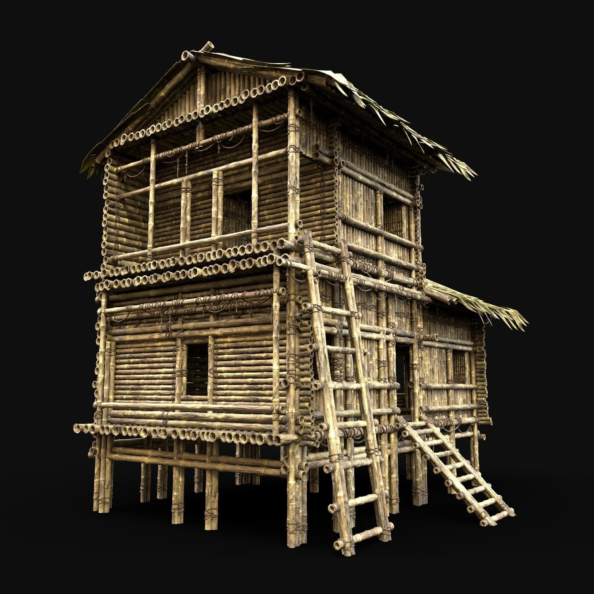 BAMBOO HOUSE SHELTER JUNGLE HUT CASTAWAY SURVIVAL BUILDER AAA 3D Model Collection_58