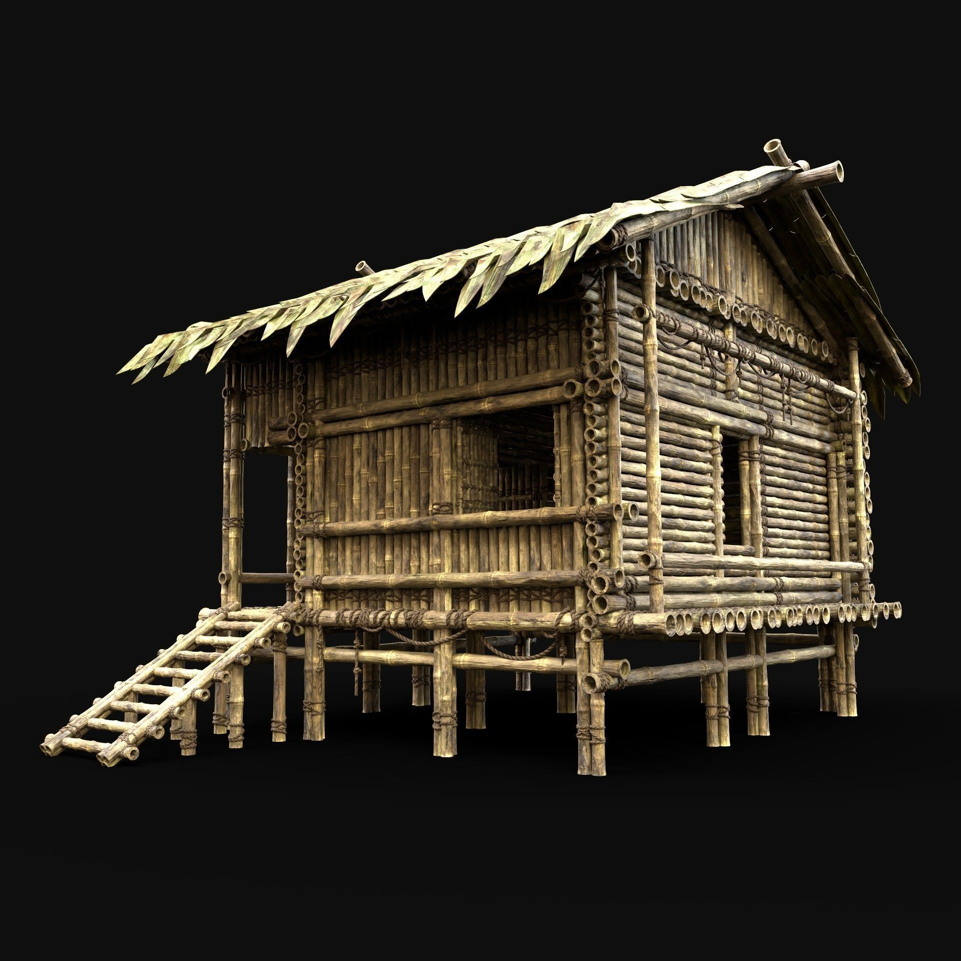 BAMBOO HOUSE SHELTER JUNGLE HUT CASTAWAY SURVIVAL BUILDER AAA 3D Model Collection_14