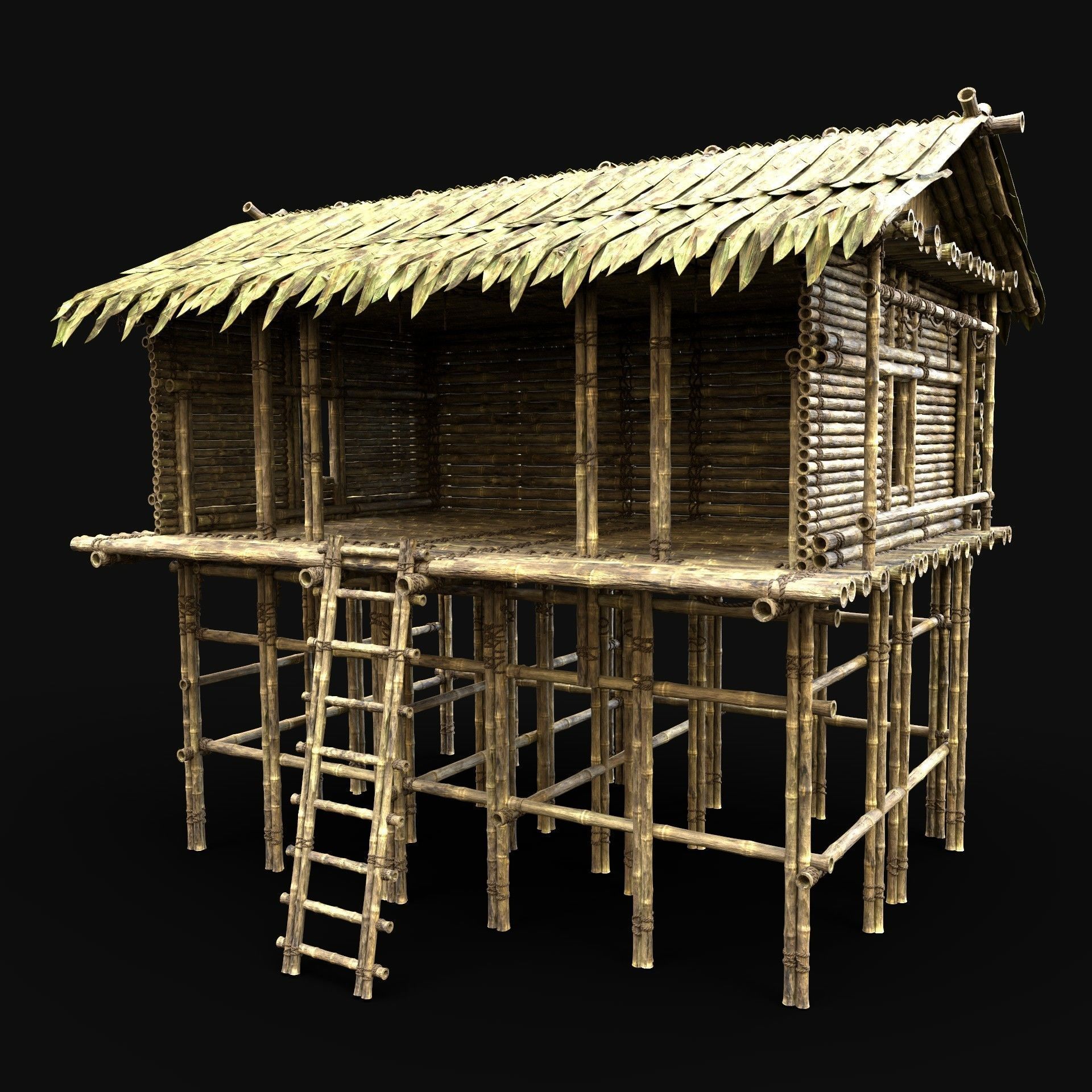 BAMBOO HOUSE SHELTER JUNGLE HUT CASTAWAY SURVIVAL BUILDER AAA 3D Model Collection_62