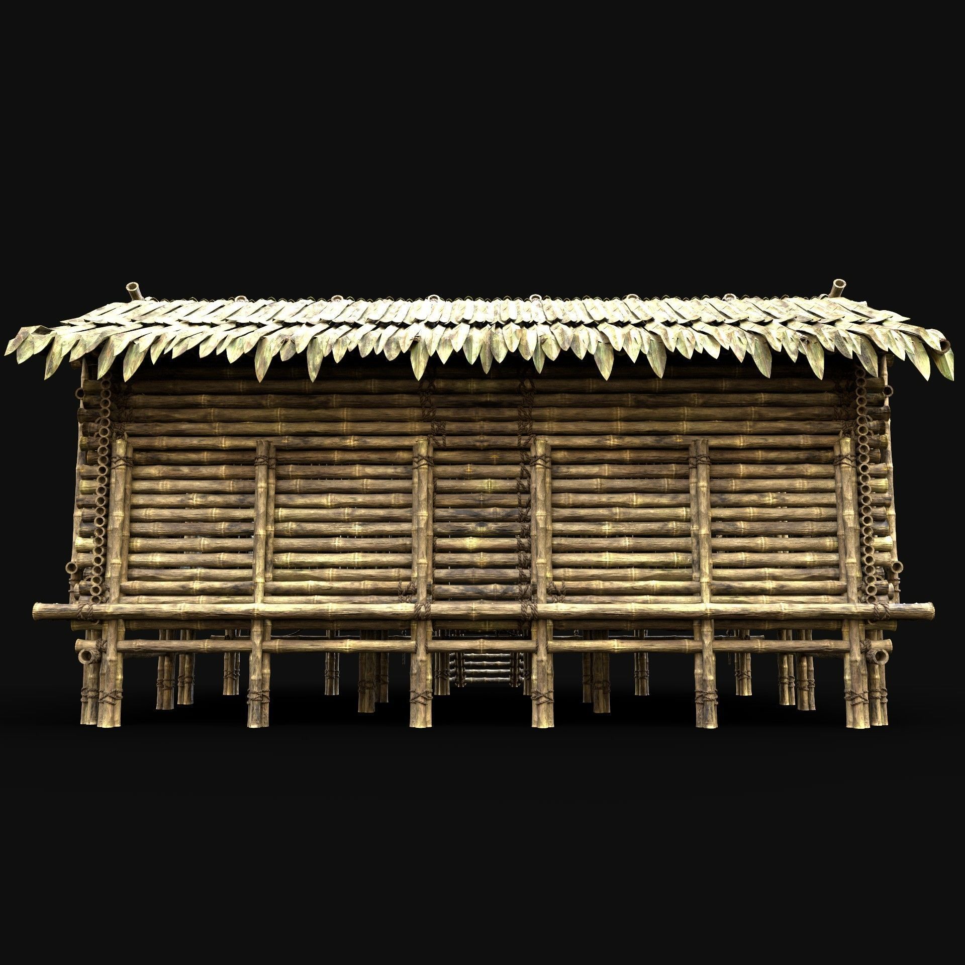 BAMBOO HOUSE SHELTER JUNGLE HUT CASTAWAY SURVIVAL BUILDER AAA 3D Model Collection_5