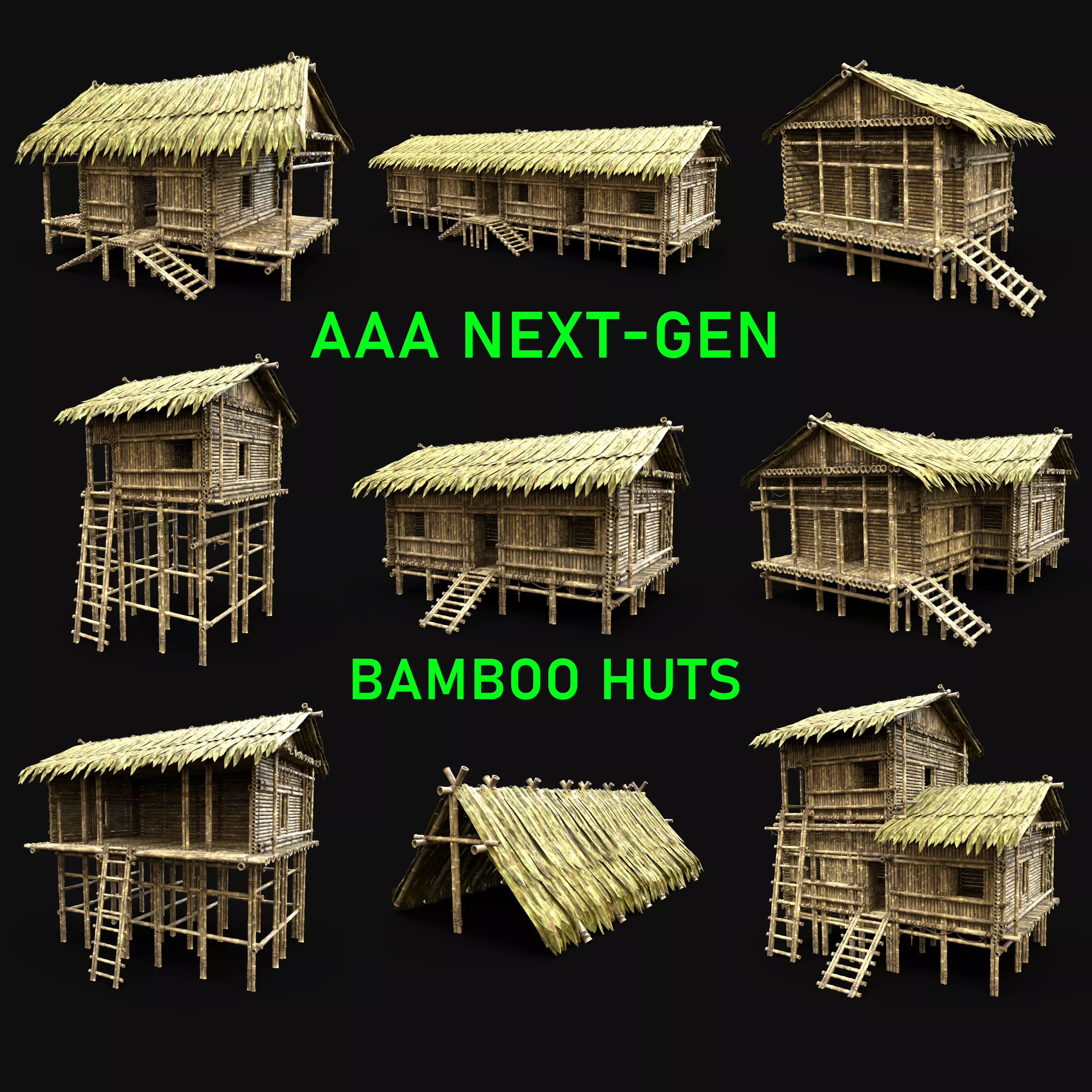 BAMBOO HOUSE SHELTER JUNGLE HUT CASTAWAY SURVIVAL BUILDER AAA 3D Model Collection_0