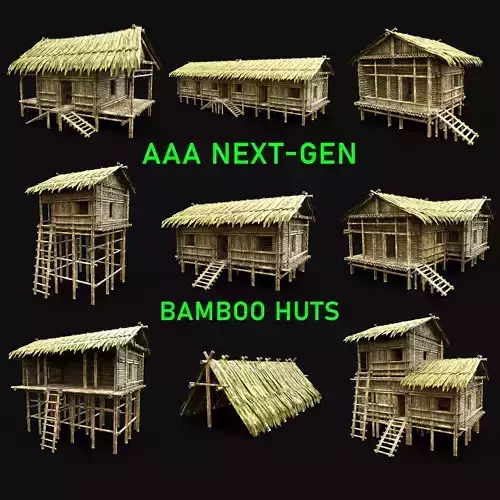 BAMBOO HOUSE SHELTER JUNGLE HUT CASTAWAY SURVIVAL BUILDER AAA 3D Model Collection