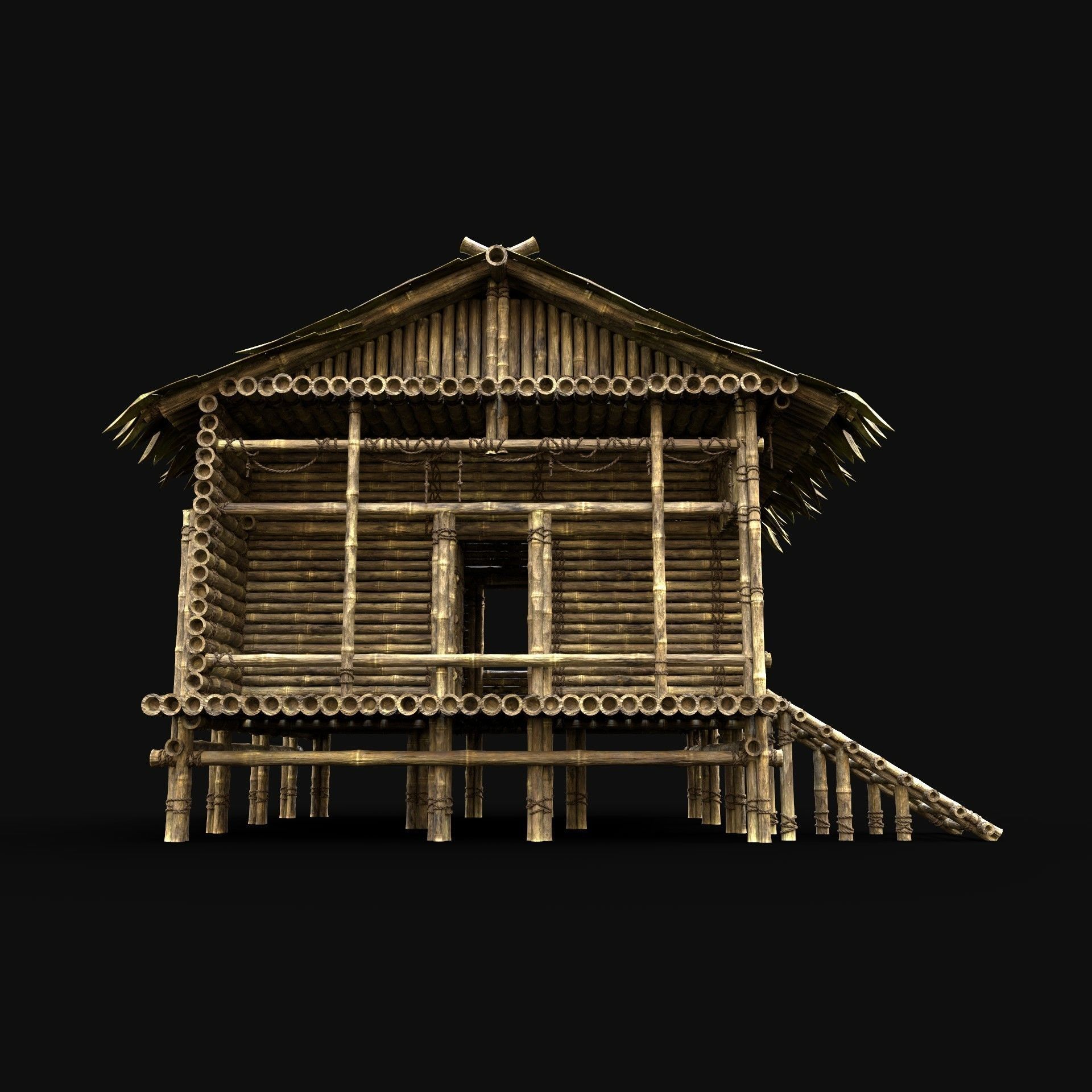 BAMBOO HOUSE SHELTER JUNGLE HUT CASTAWAY SURVIVAL BUILDER AAA 3D Model Collection_18