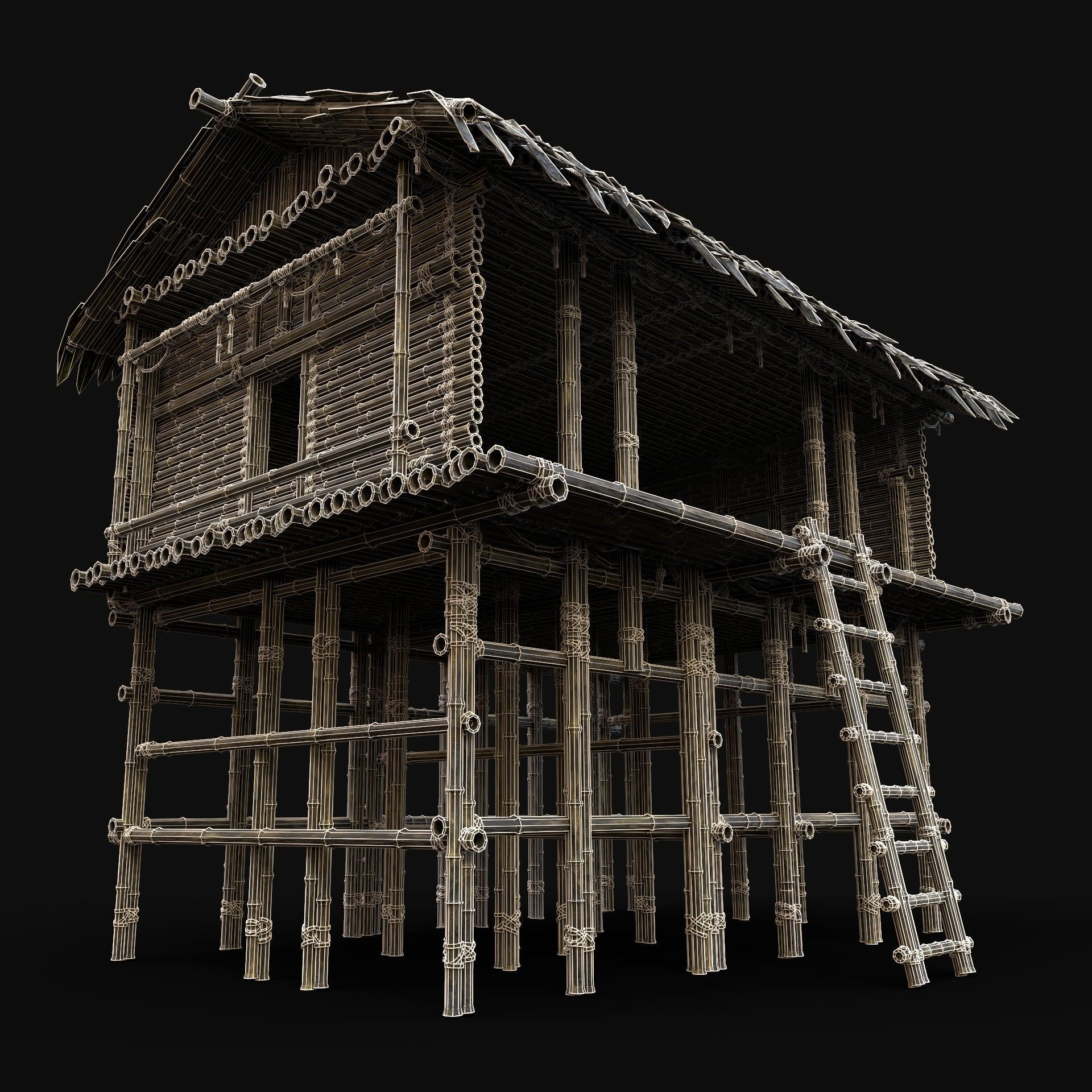 BAMBOO HOUSE SHELTER JUNGLE HUT CASTAWAY SURVIVAL BUILDER AAA 3D Model Collection_71