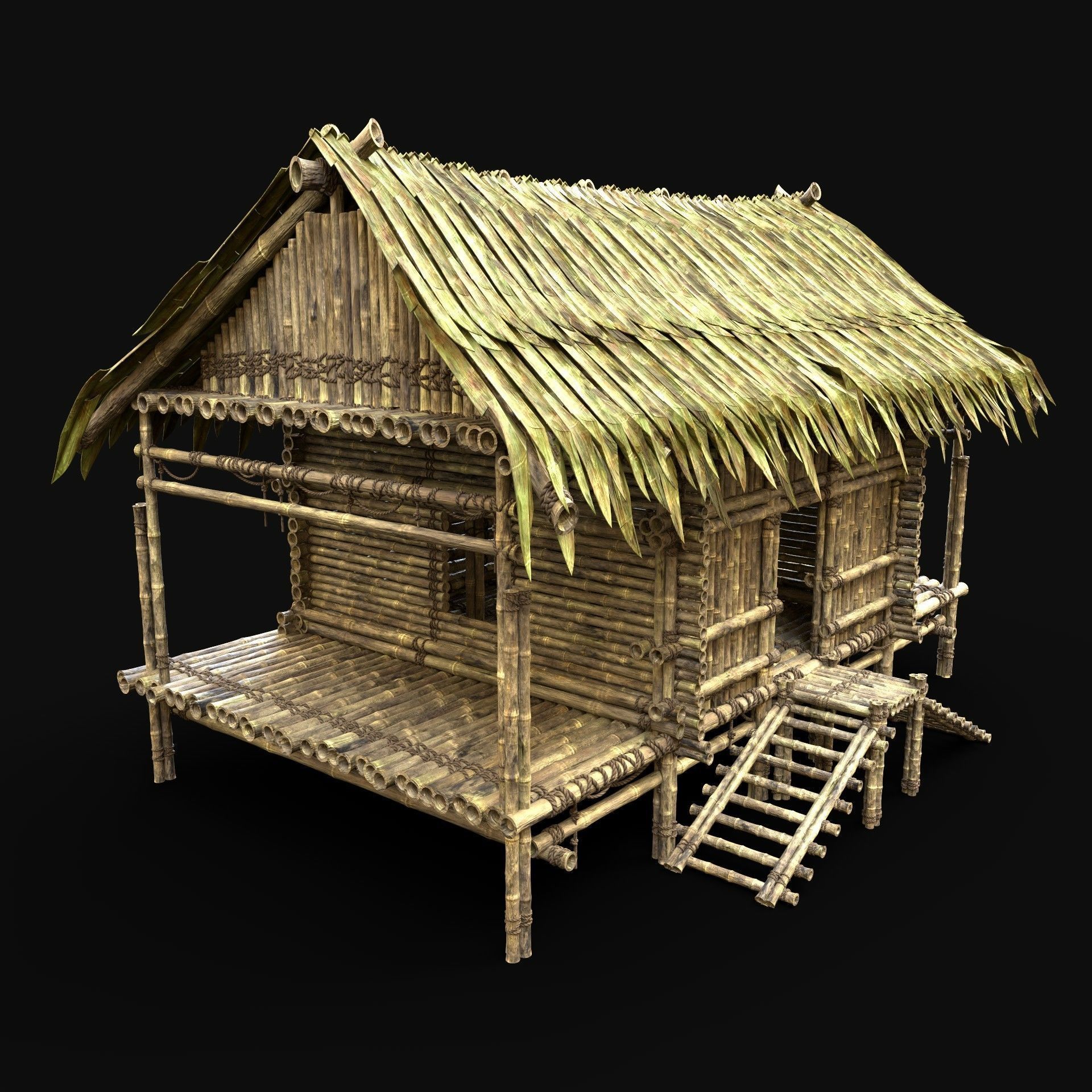 BAMBOO HOUSE SHELTER JUNGLE HUT CASTAWAY SURVIVAL BUILDER AAA 3D Model Collection_37