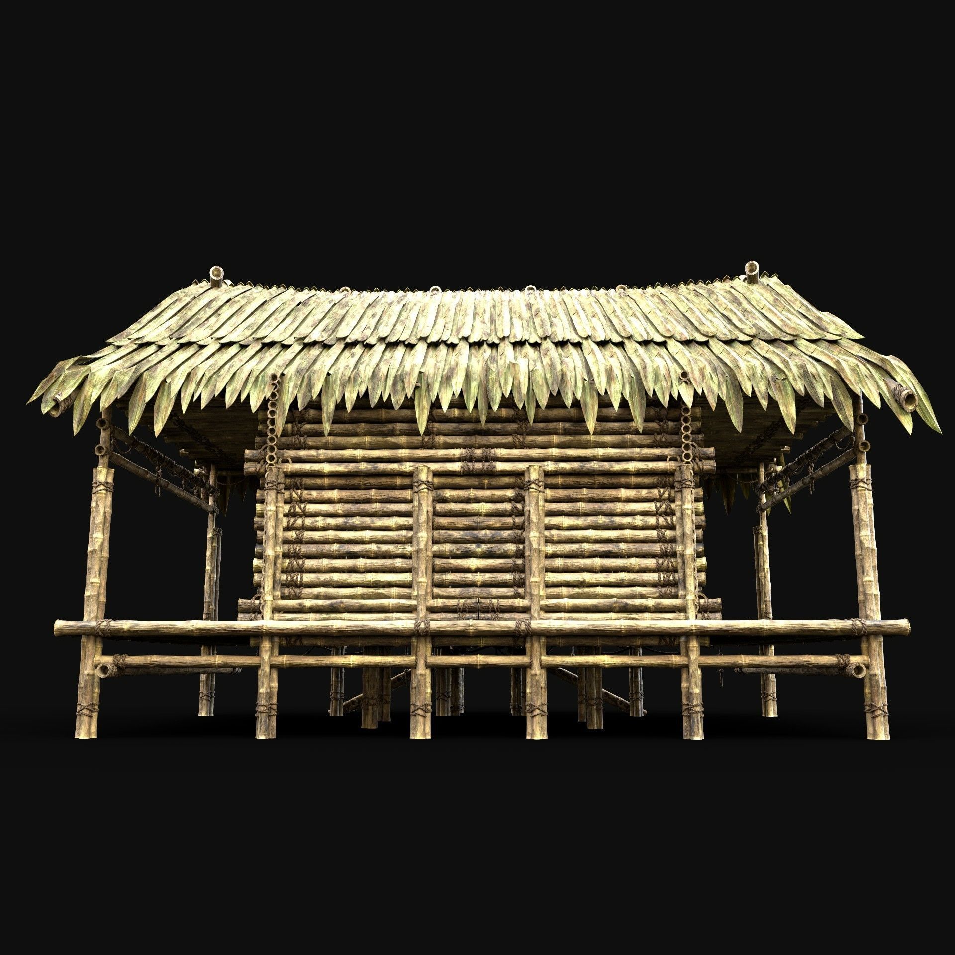 BAMBOO HOUSE SHELTER JUNGLE HUT CASTAWAY SURVIVAL BUILDER AAA 3D Model Collection_35