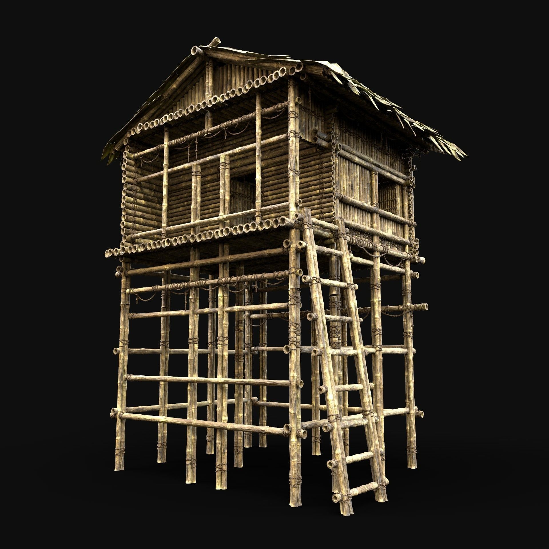 BAMBOO HOUSE SHELTER JUNGLE HUT CASTAWAY SURVIVAL BUILDER AAA 3D Model Collection_86