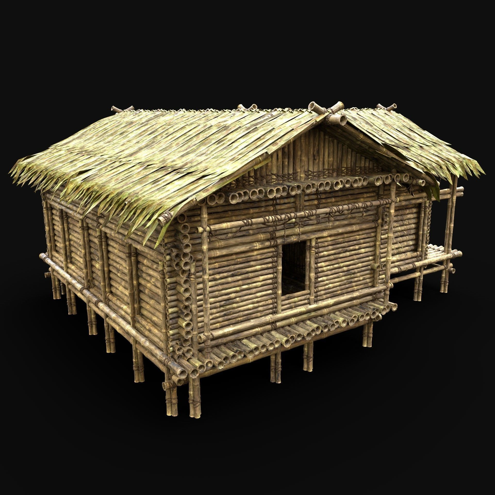 BAMBOO HOUSE SHELTER JUNGLE HUT CASTAWAY SURVIVAL BUILDER AAA 3D Model Collection_26
