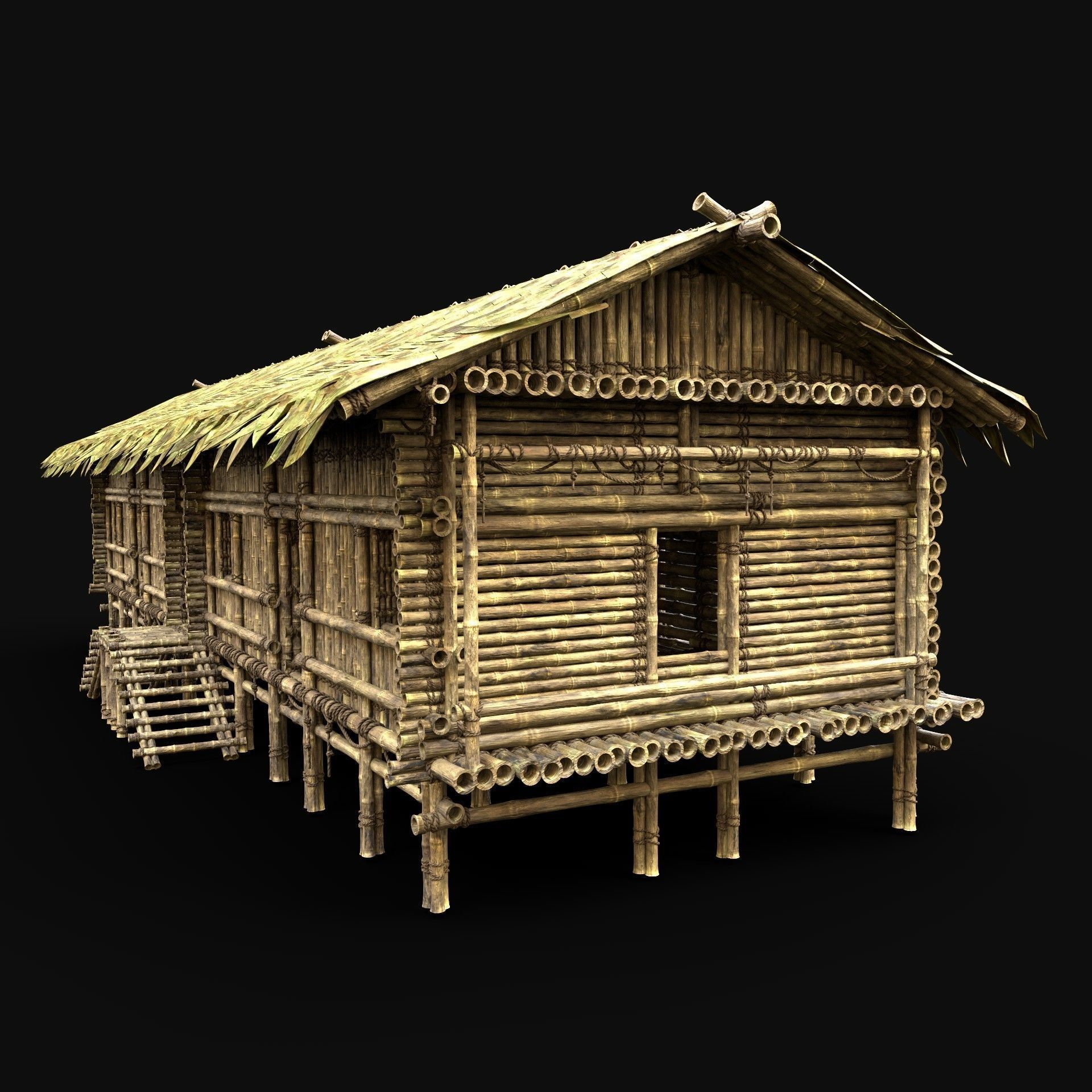 BAMBOO HOUSE SHELTER JUNGLE HUT CASTAWAY SURVIVAL BUILDER AAA 3D Model Collection_43