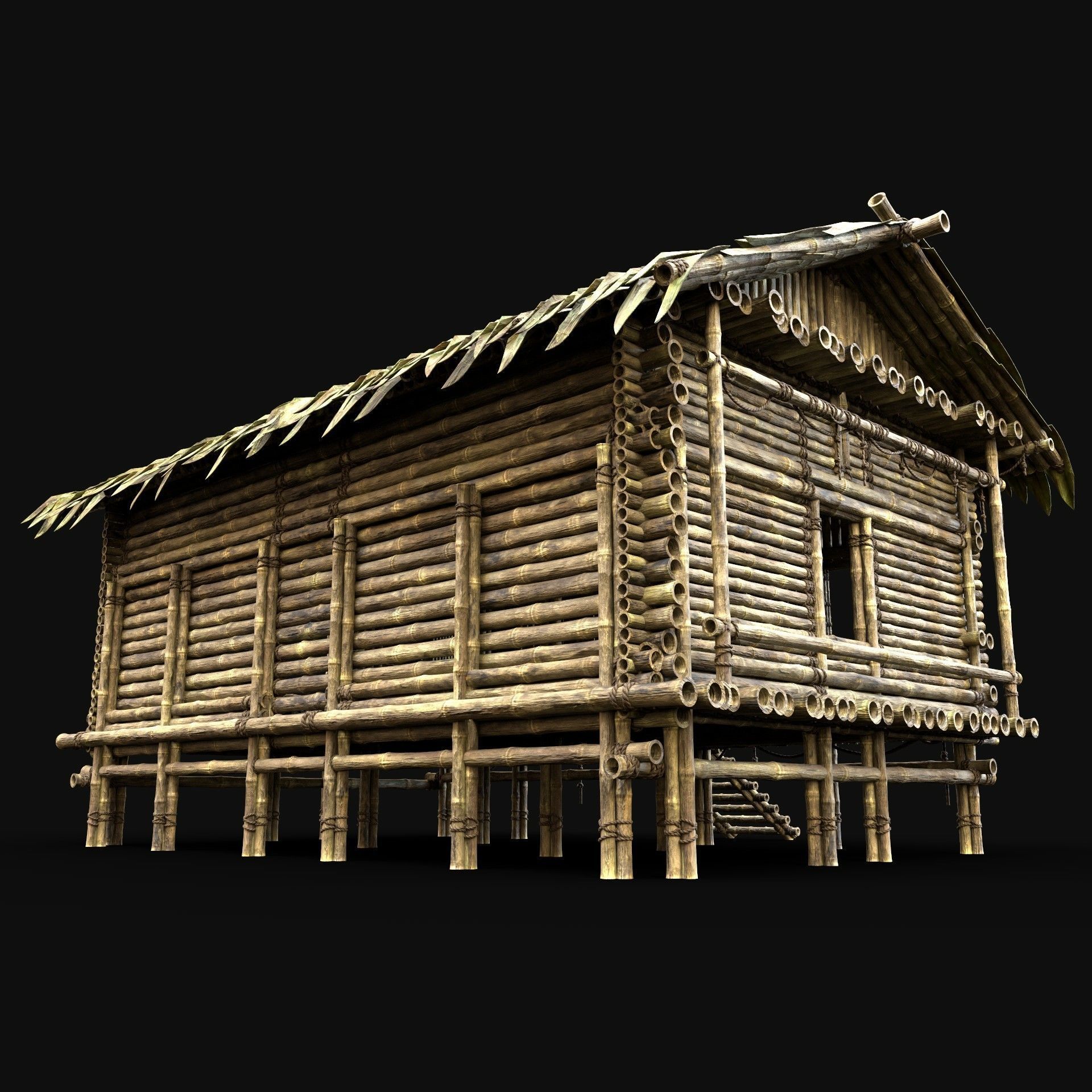BAMBOO HOUSE SHELTER JUNGLE HUT CASTAWAY SURVIVAL BUILDER AAA 3D Model Collection_6