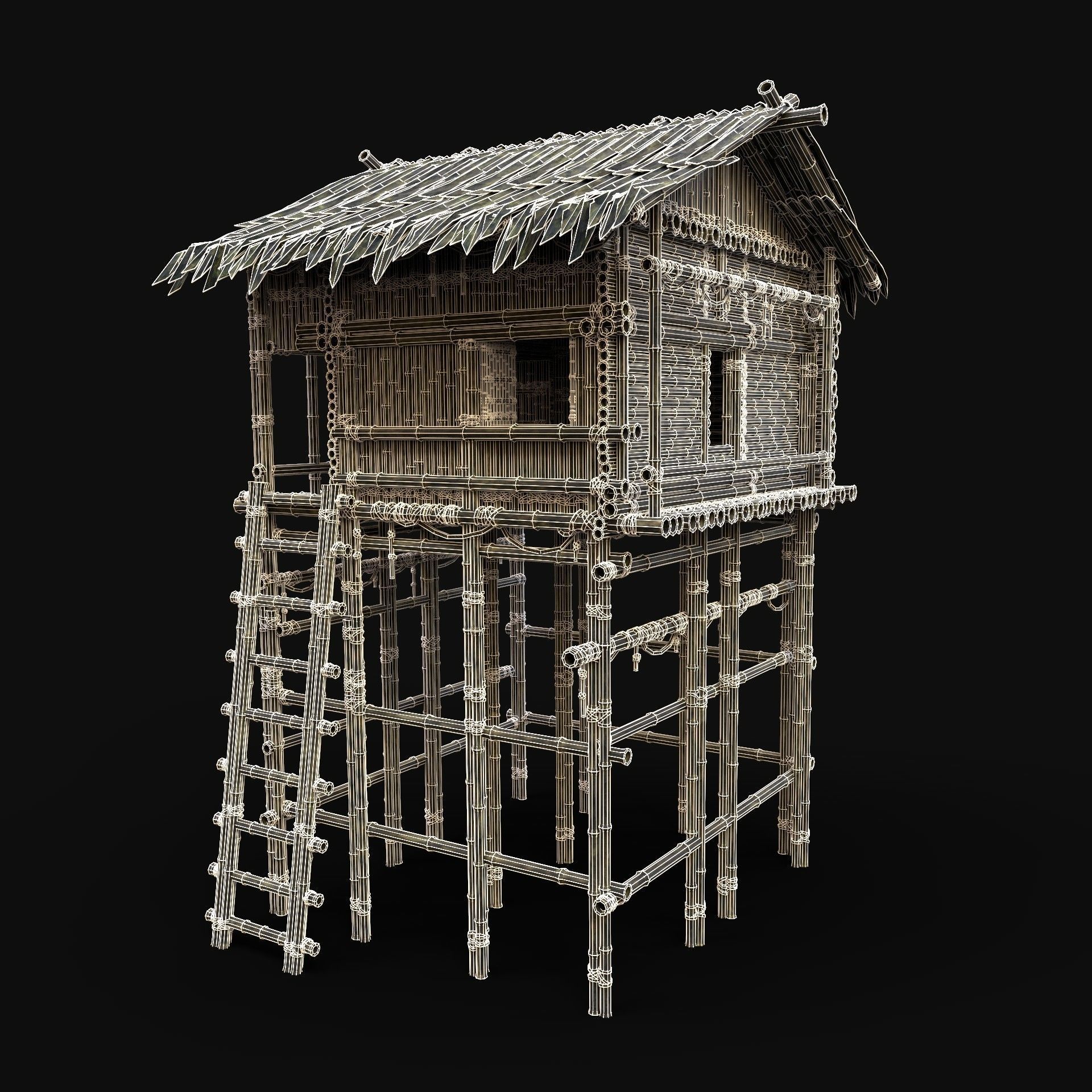 BAMBOO HOUSE SHELTER JUNGLE HUT CASTAWAY SURVIVAL BUILDER AAA 3D Model Collection_88