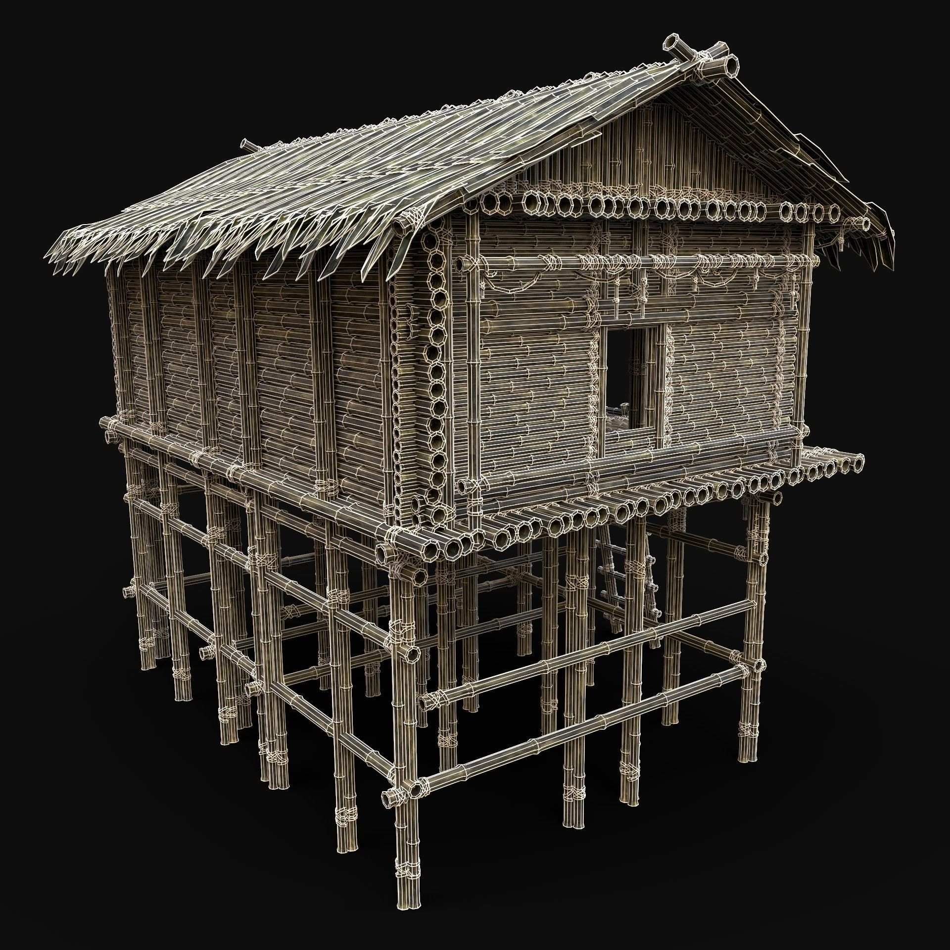 BAMBOO HOUSE SHELTER JUNGLE HUT CASTAWAY SURVIVAL BUILDER AAA 3D Model Collection_72