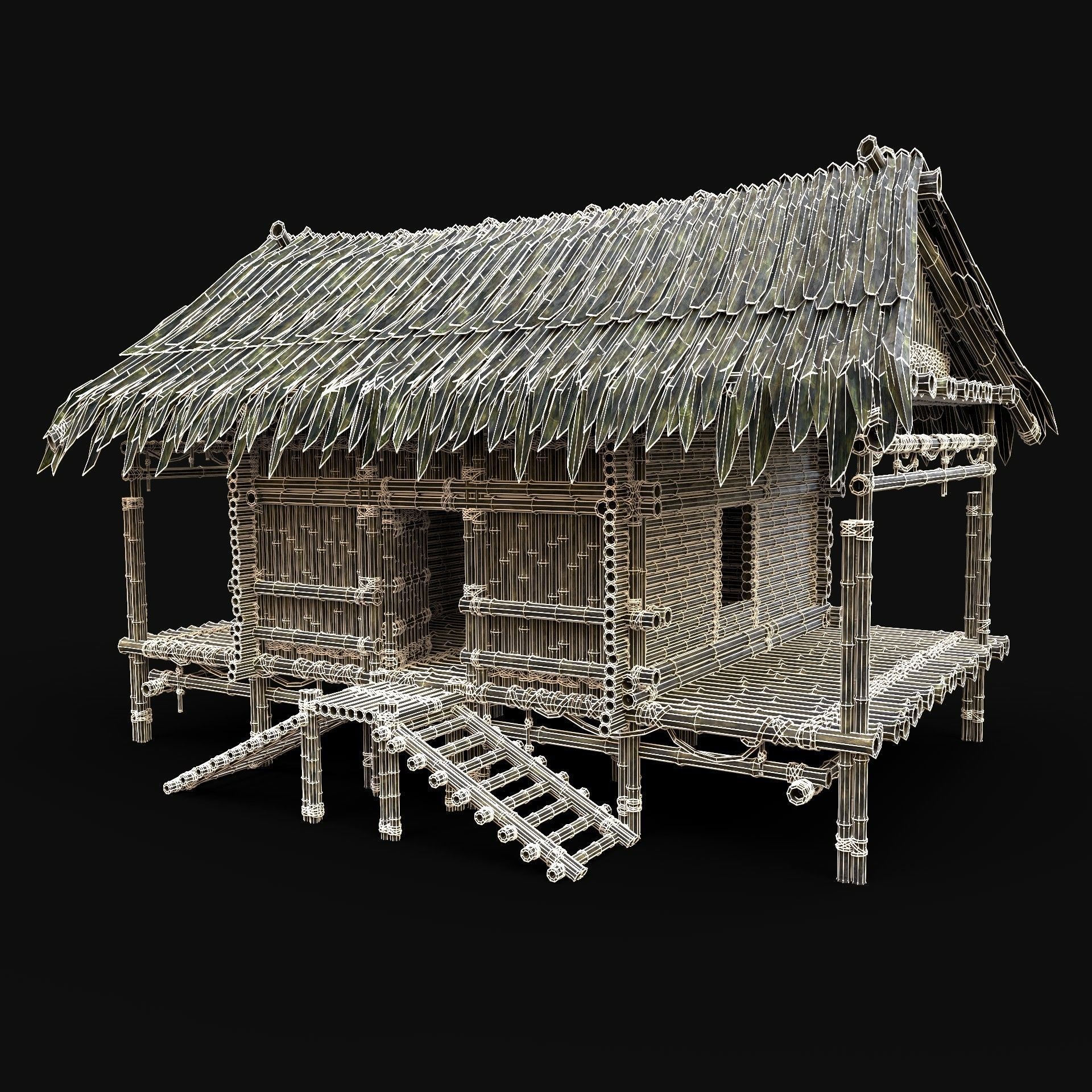 BAMBOO HOUSE SHELTER JUNGLE HUT CASTAWAY SURVIVAL BUILDER AAA 3D Model Collection_39