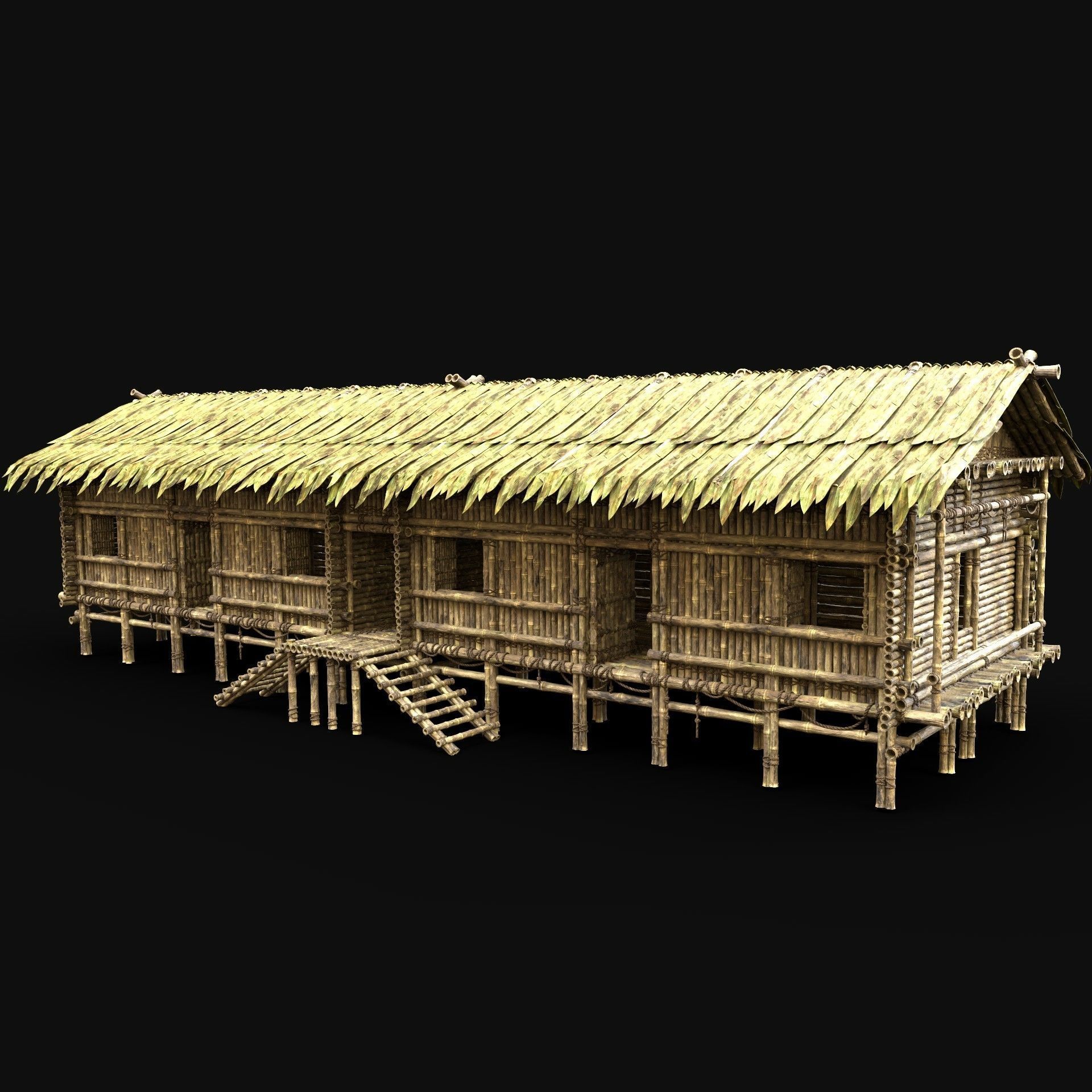 BAMBOO HOUSE SHELTER JUNGLE HUT CASTAWAY SURVIVAL BUILDER AAA 3D Model Collection_42