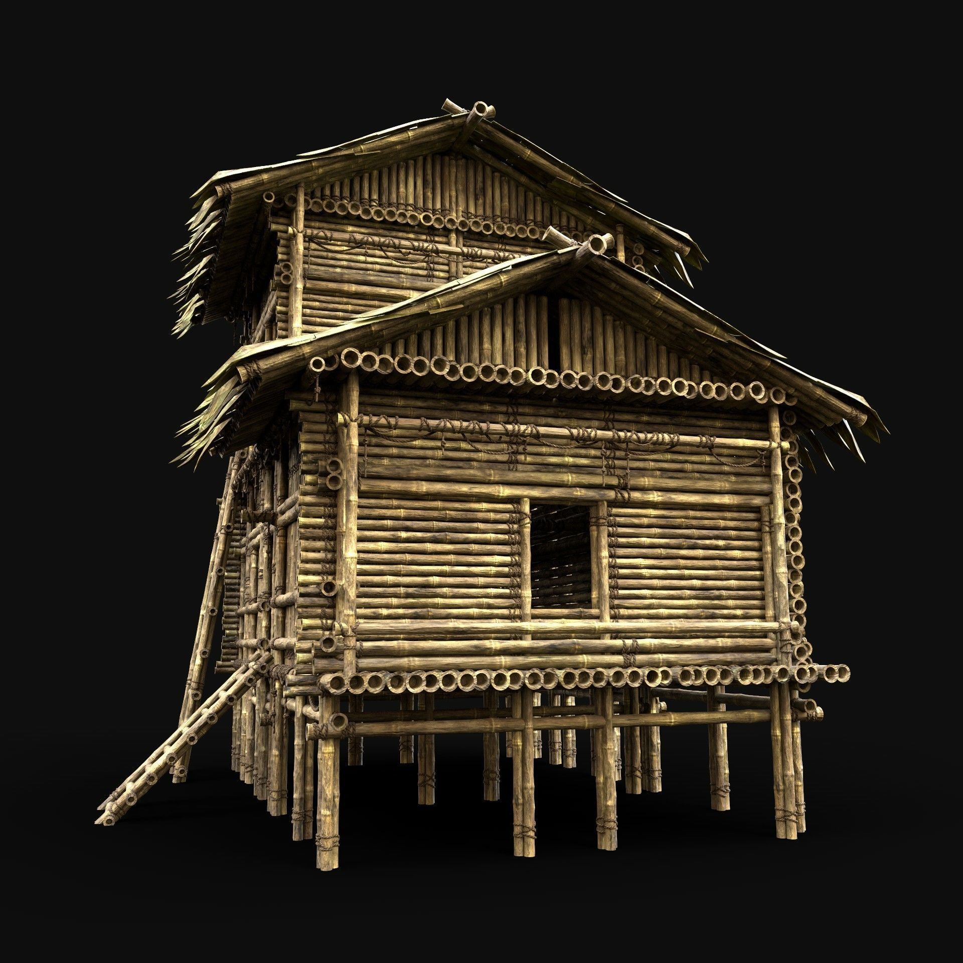 BAMBOO HOUSE SHELTER JUNGLE HUT CASTAWAY SURVIVAL BUILDER AAA 3D Model Collection_53