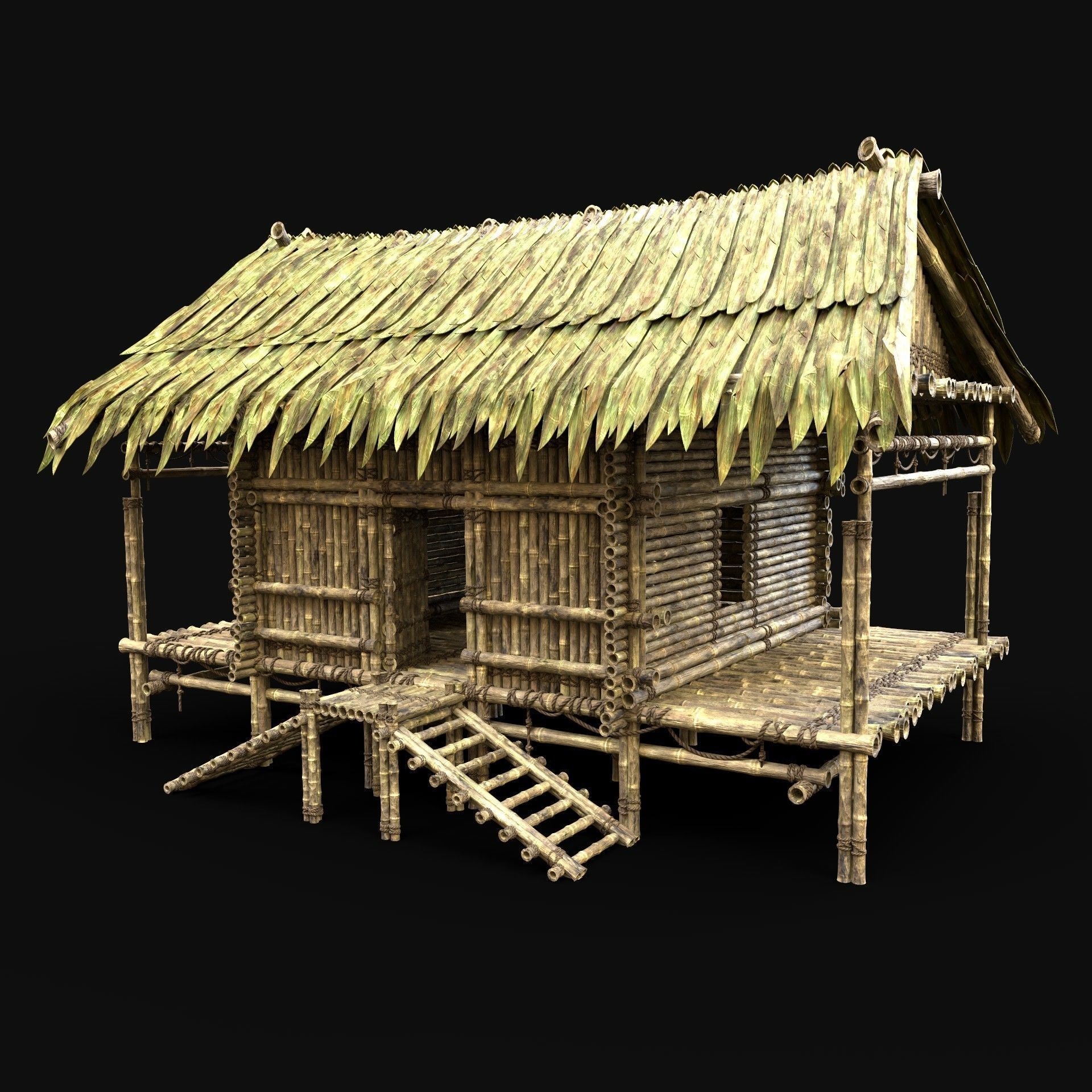 BAMBOO HOUSE SHELTER JUNGLE HUT CASTAWAY SURVIVAL BUILDER AAA 3D Model Collection_32