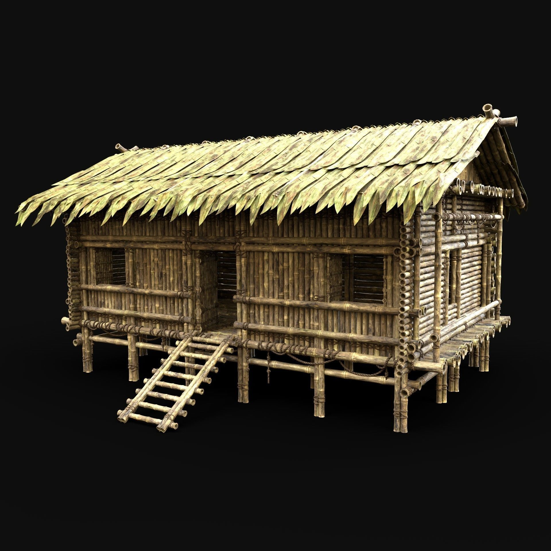 BAMBOO HOUSE SHELTER JUNGLE HUT CASTAWAY SURVIVAL BUILDER AAA 3D Model Collection_2