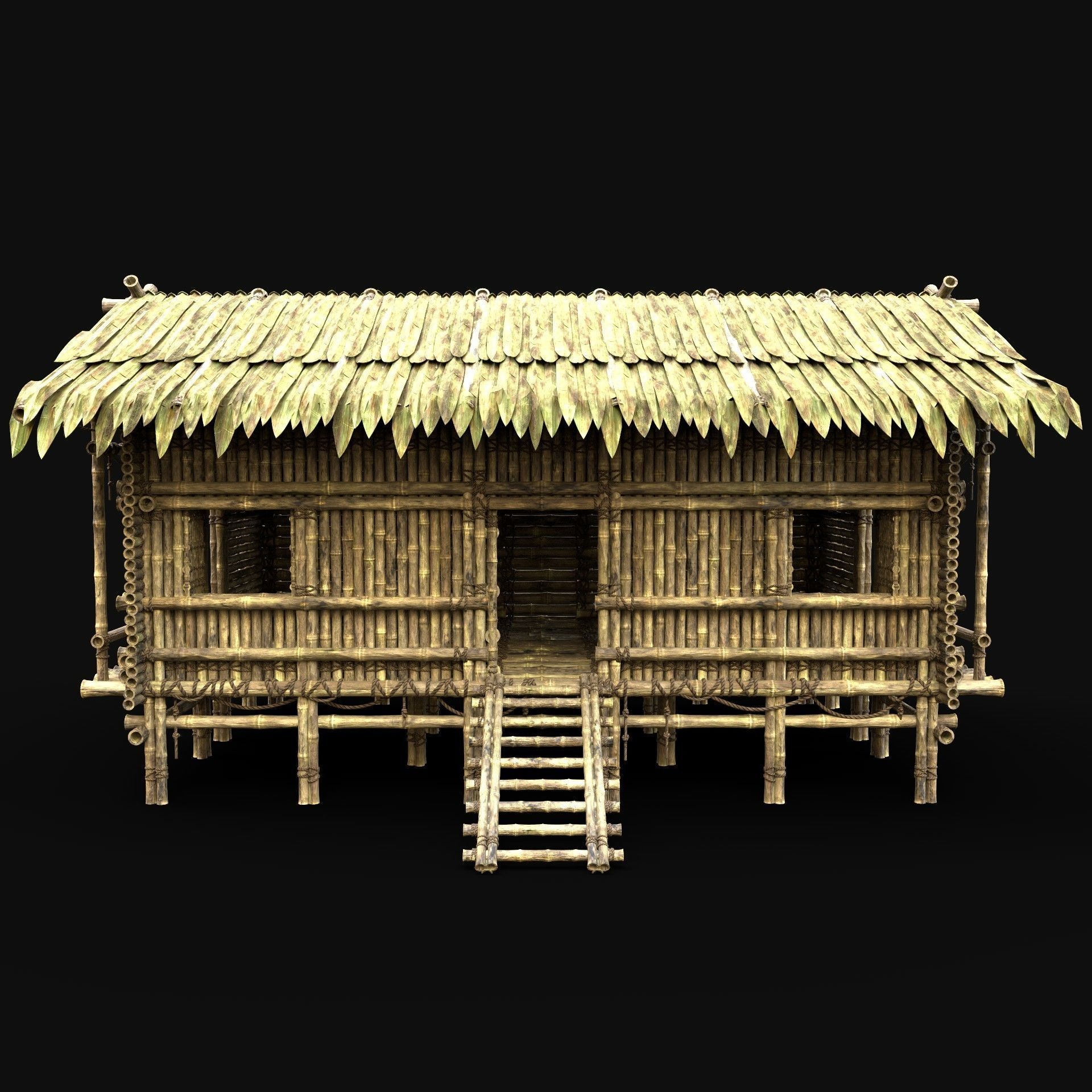 BAMBOO HOUSE SHELTER JUNGLE HUT CASTAWAY SURVIVAL BUILDER AAA 3D Model Collection_8