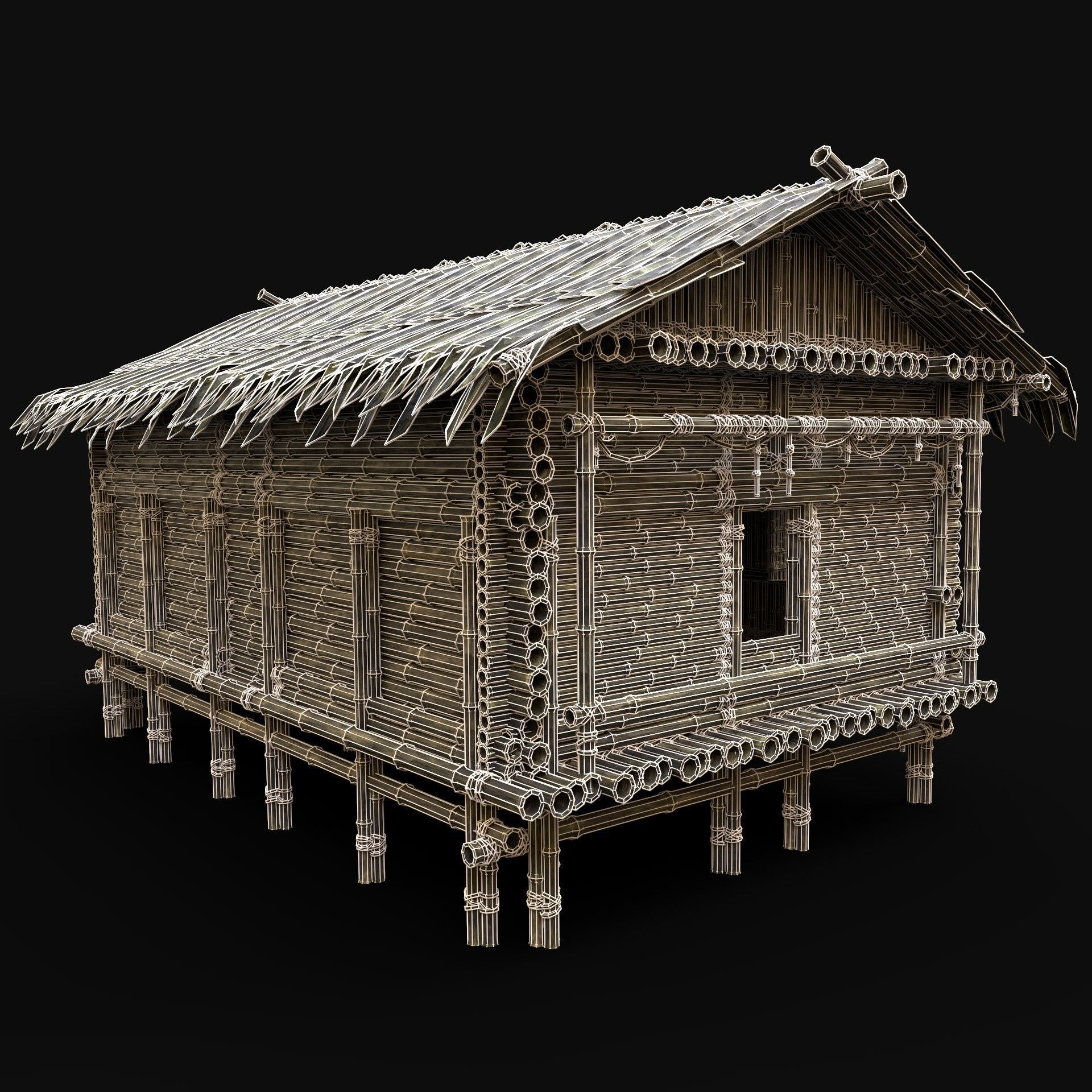 BAMBOO HOUSE SHELTER JUNGLE HUT CASTAWAY SURVIVAL BUILDER AAA 3D Model Collection_11