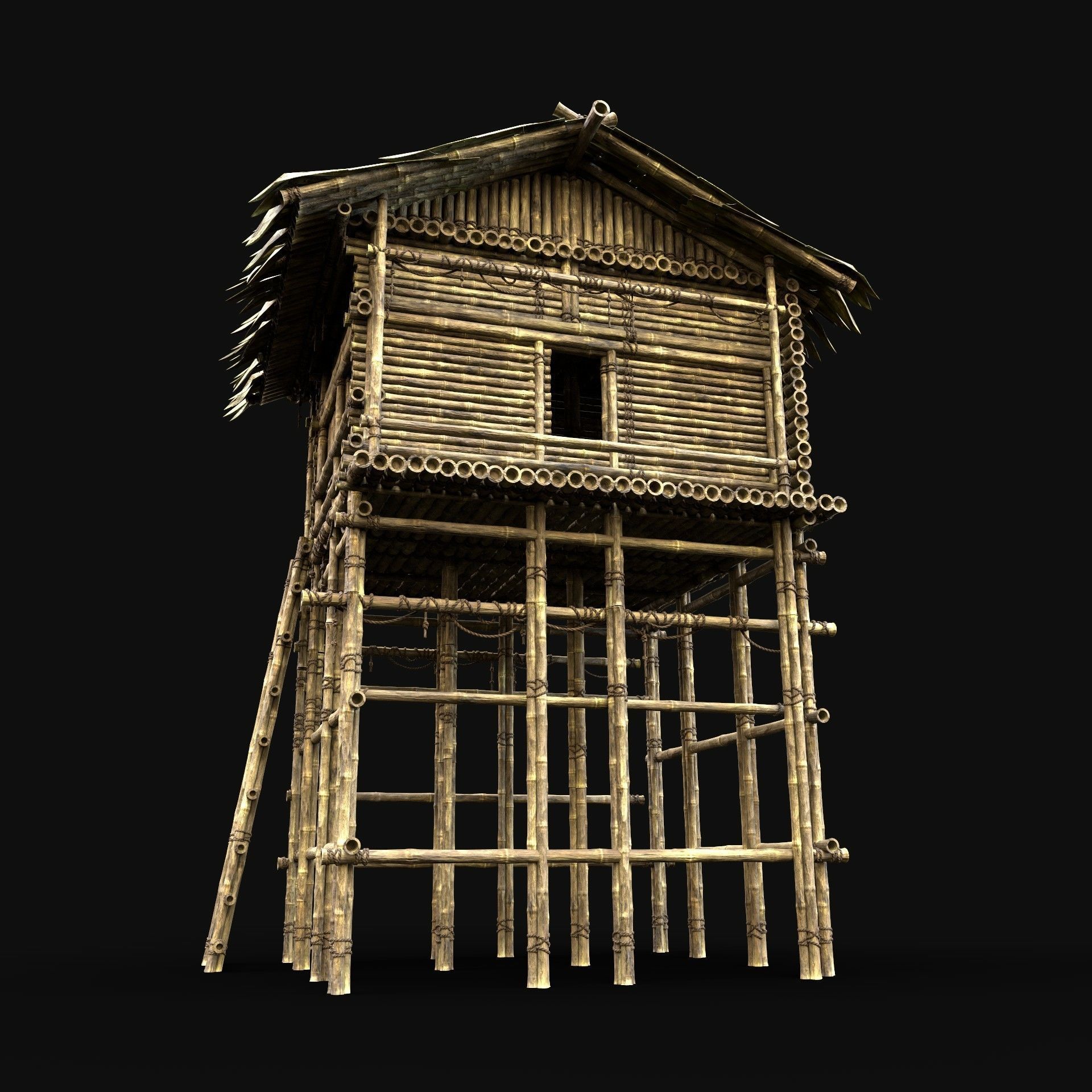BAMBOO HOUSE SHELTER JUNGLE HUT CASTAWAY SURVIVAL BUILDER AAA 3D Model Collection_81