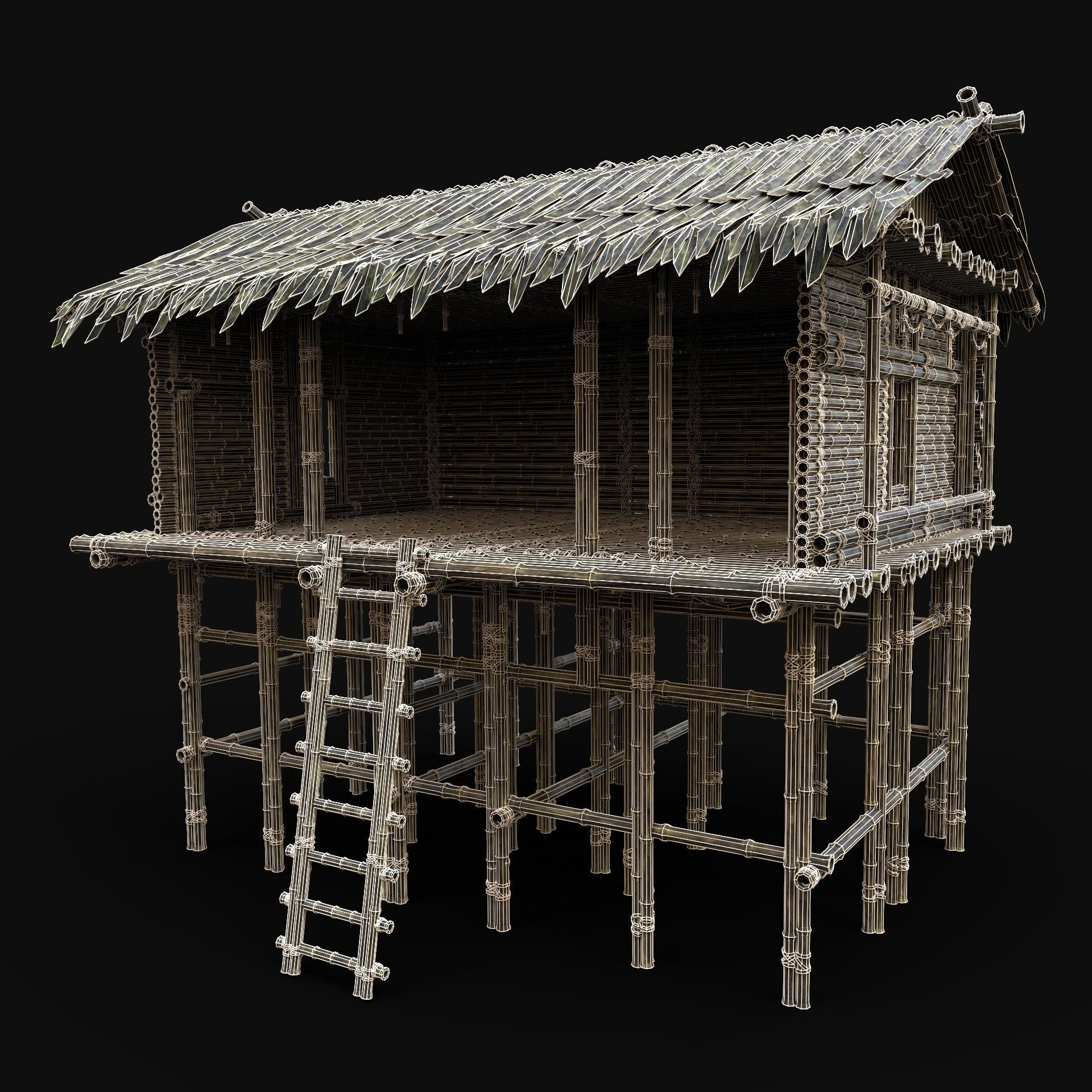 BAMBOO HOUSE SHELTER JUNGLE HUT CASTAWAY SURVIVAL BUILDER AAA 3D Model Collection_70
