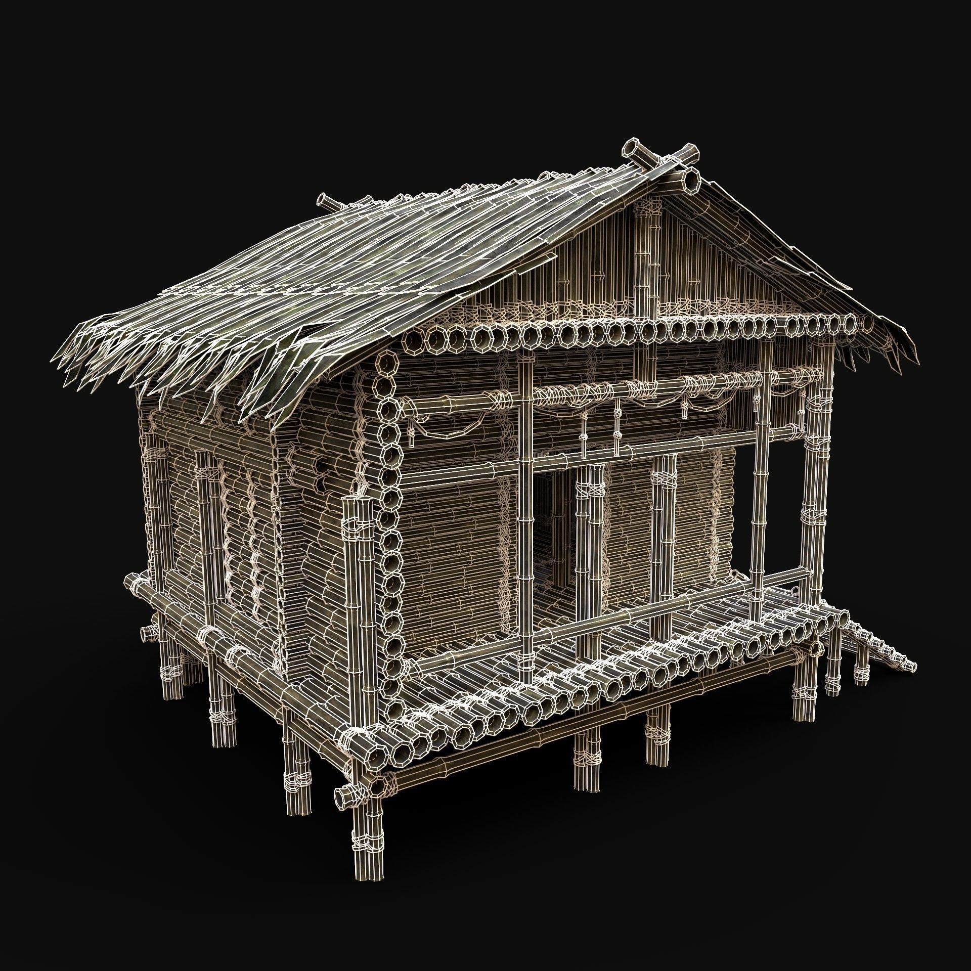 BAMBOO HOUSE SHELTER JUNGLE HUT CASTAWAY SURVIVAL BUILDER AAA 3D Model Collection_20