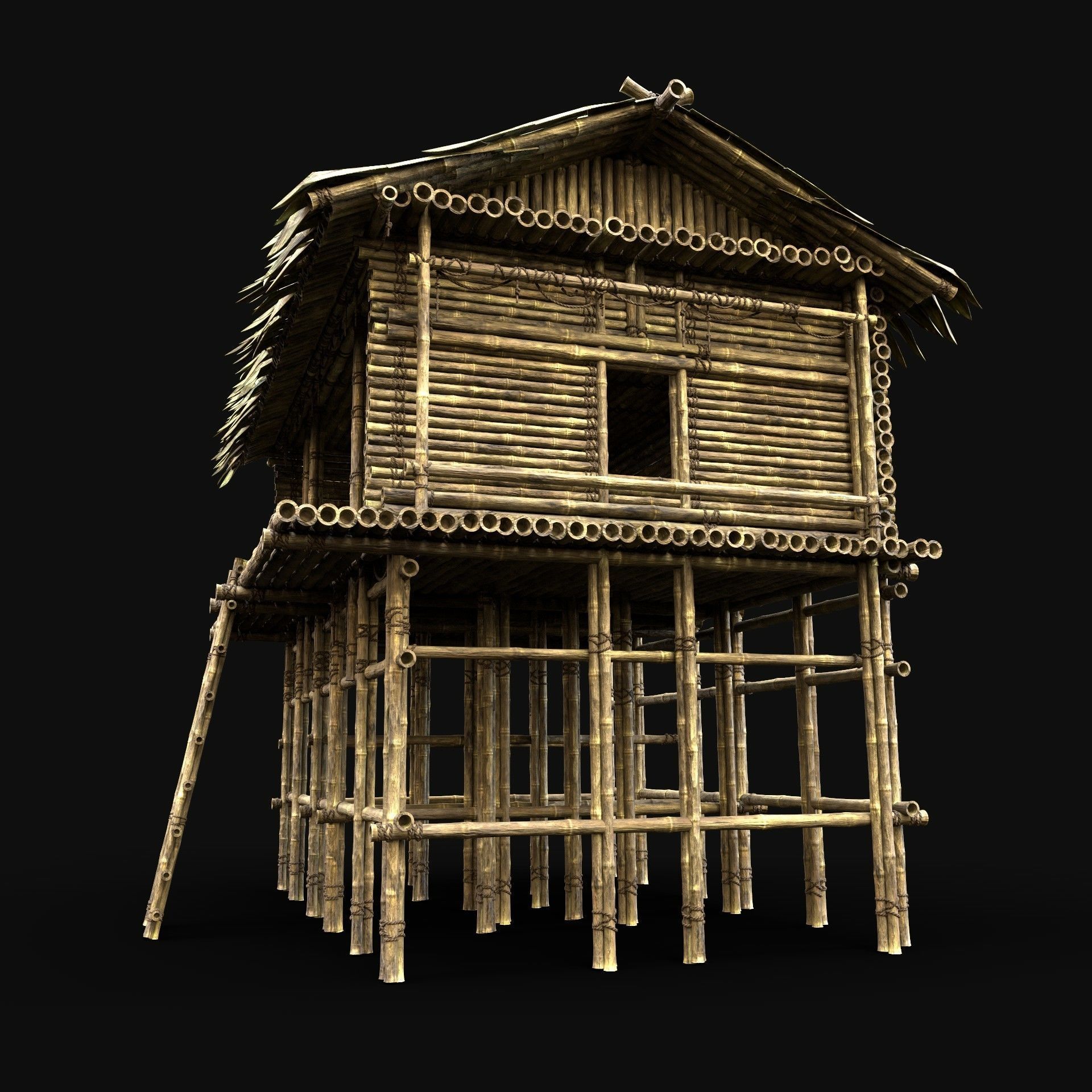 BAMBOO HOUSE SHELTER JUNGLE HUT CASTAWAY SURVIVAL BUILDER AAA 3D Model Collection_63